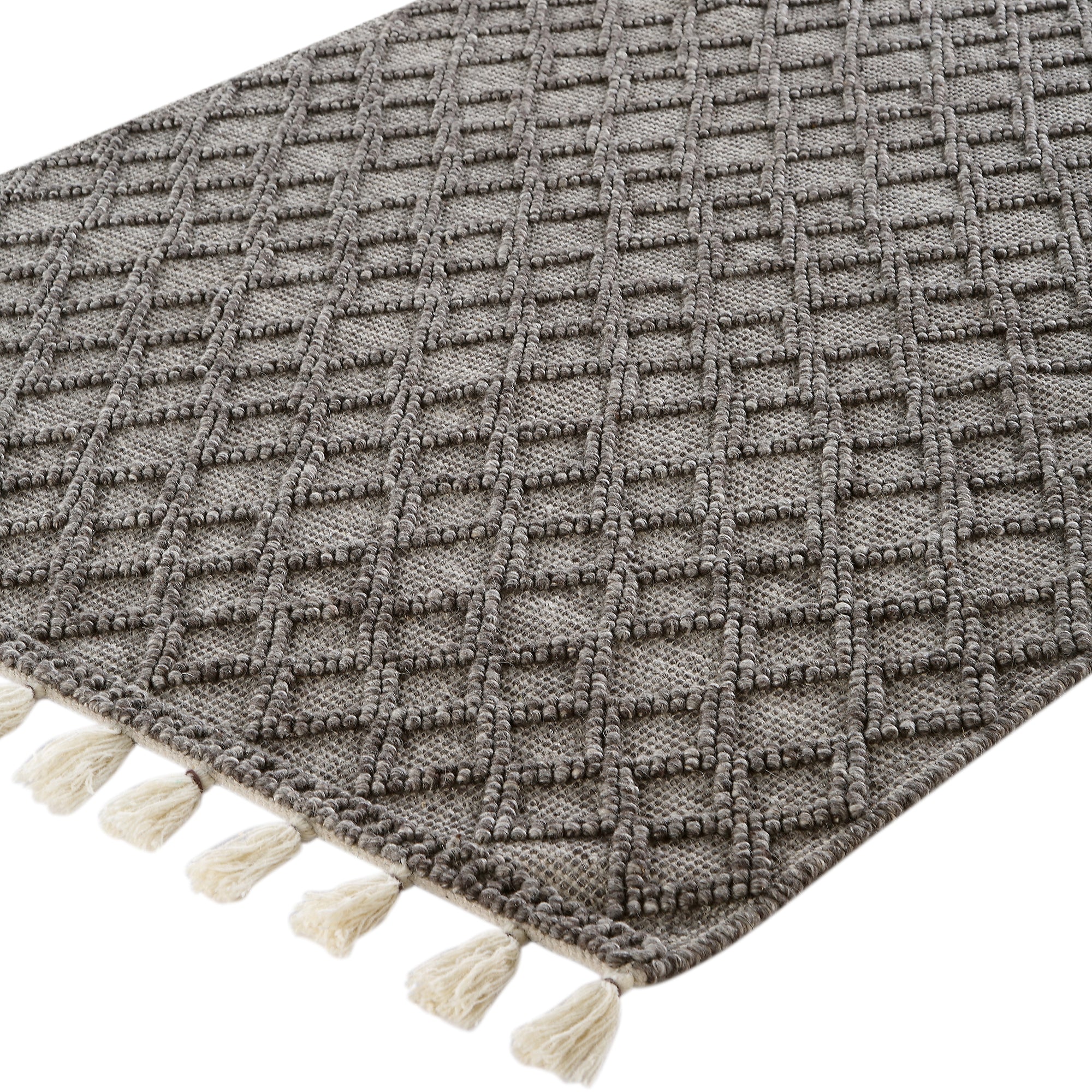 Avanti Handwoven Warm Grey Diamond Bobble Wool Rug - Image 2