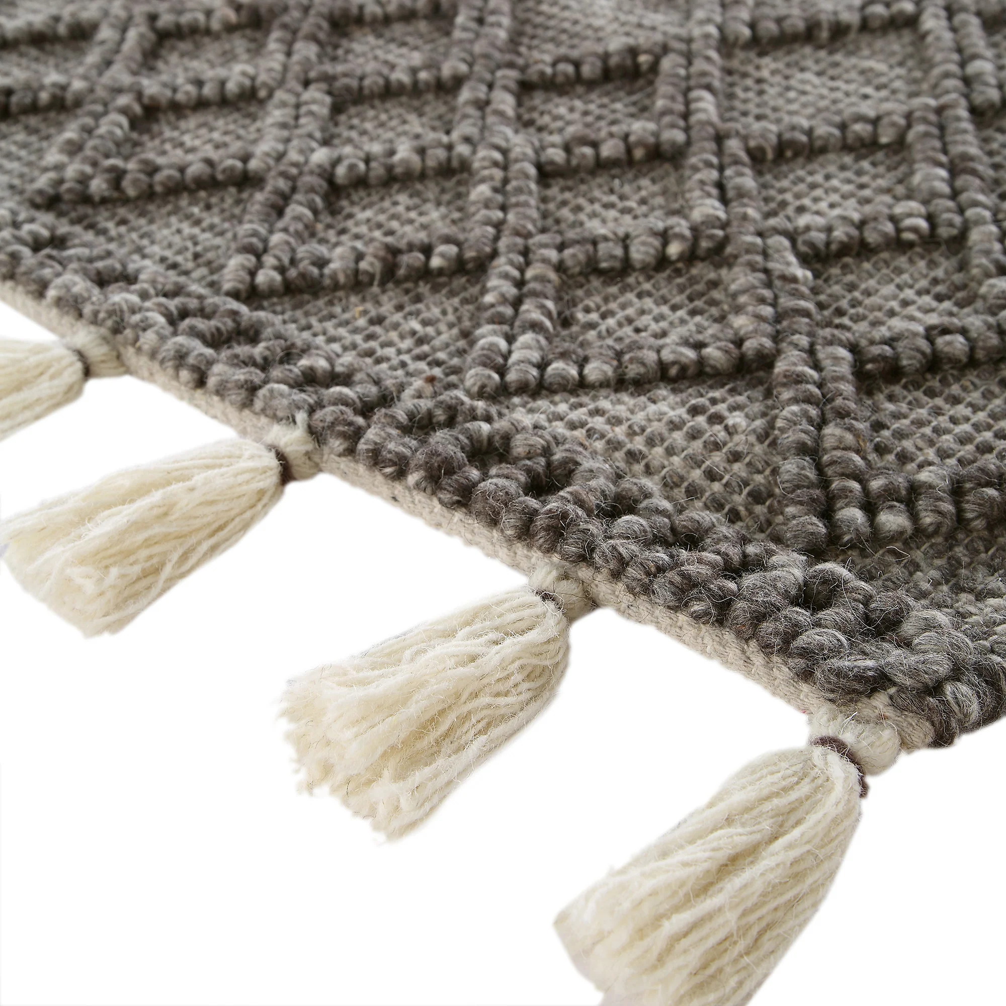 Avanti Handwoven Warm Grey Diamond Bobble Wool Rug - Image 6