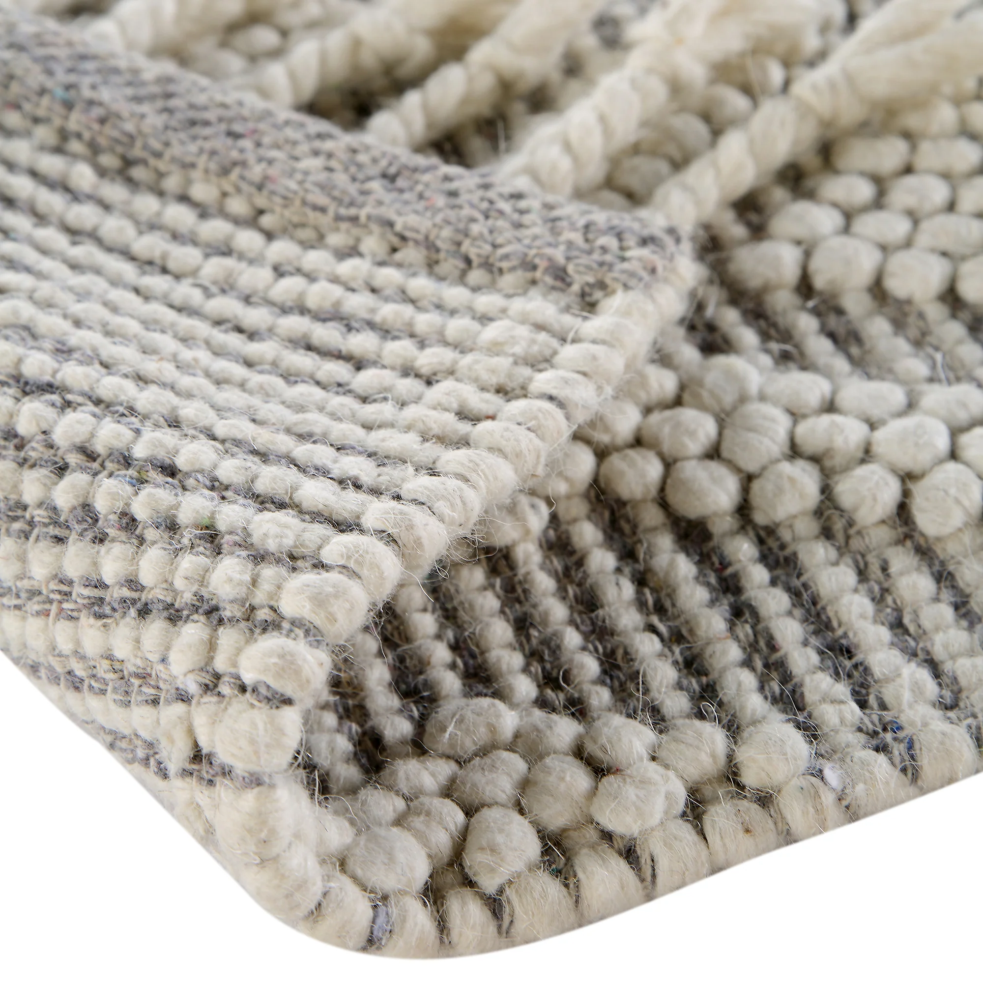 Avanti Handwoven Light Grey and Cream Diamond Bobble Wool Rug - Image 10