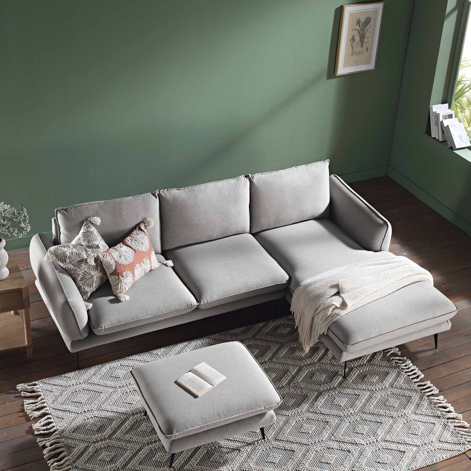 Avanti Handwoven Light Grey and Cream Diamond Bobble Wool Rug - Image 2