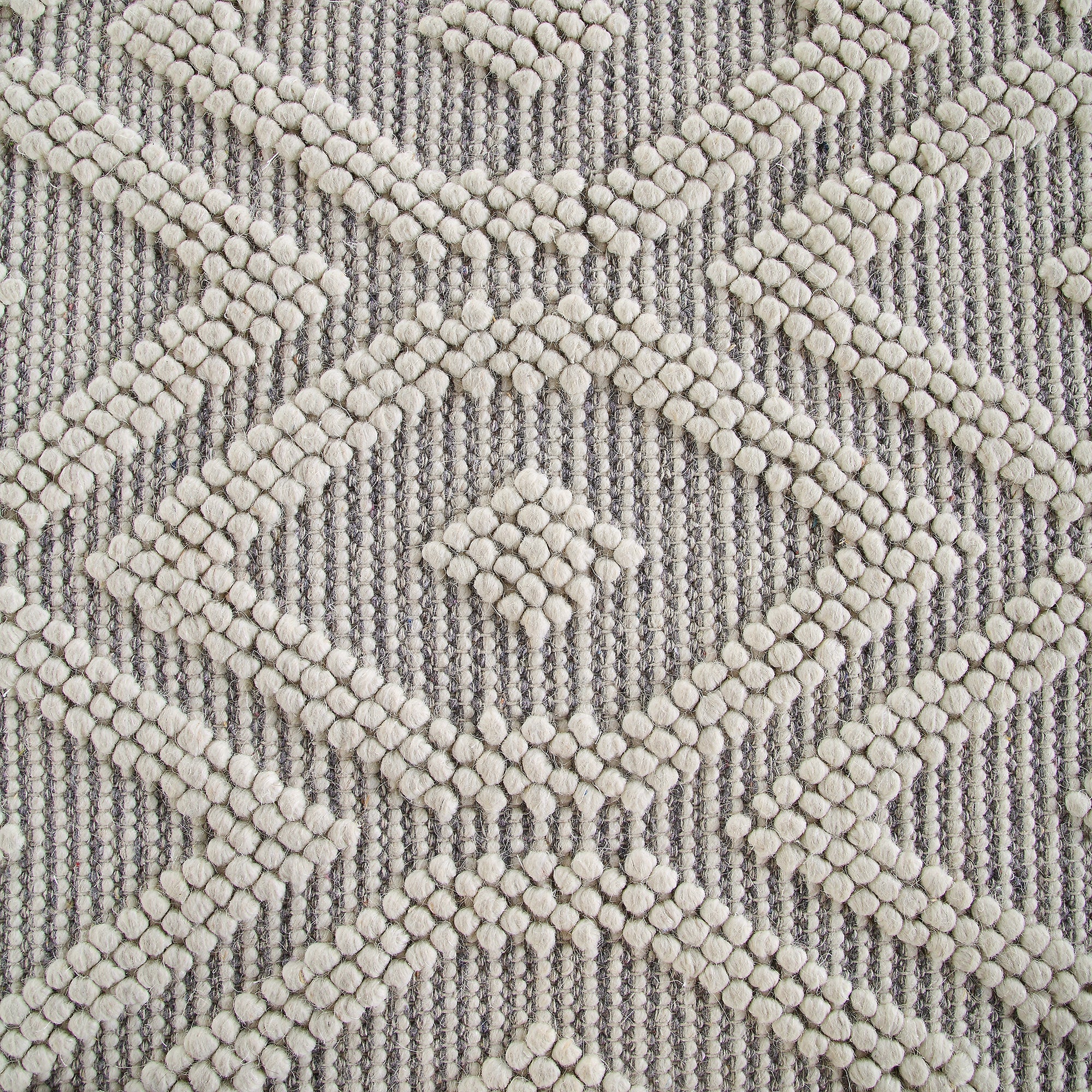 Avanti Handwoven Light Grey and Cream Diamond Bobble Wool Rug - Image 8