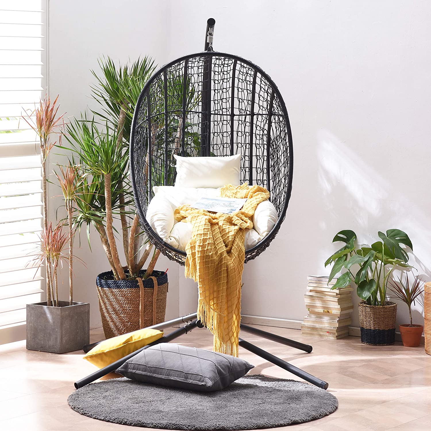 Azura Black Patio Hanging Egg Chair - Image 2