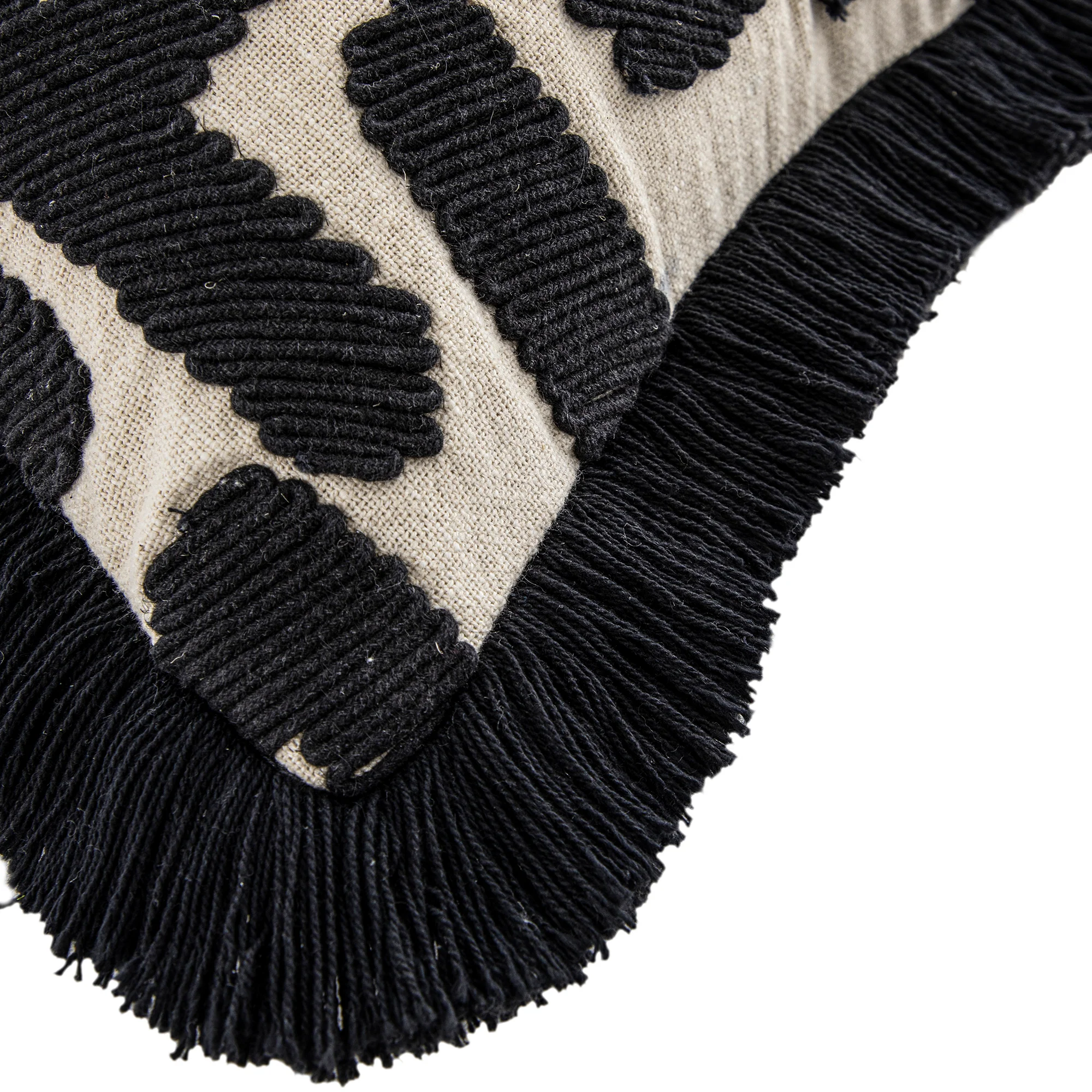 Baja Abstract Monochrome Black Fringe Cushion - Image 4