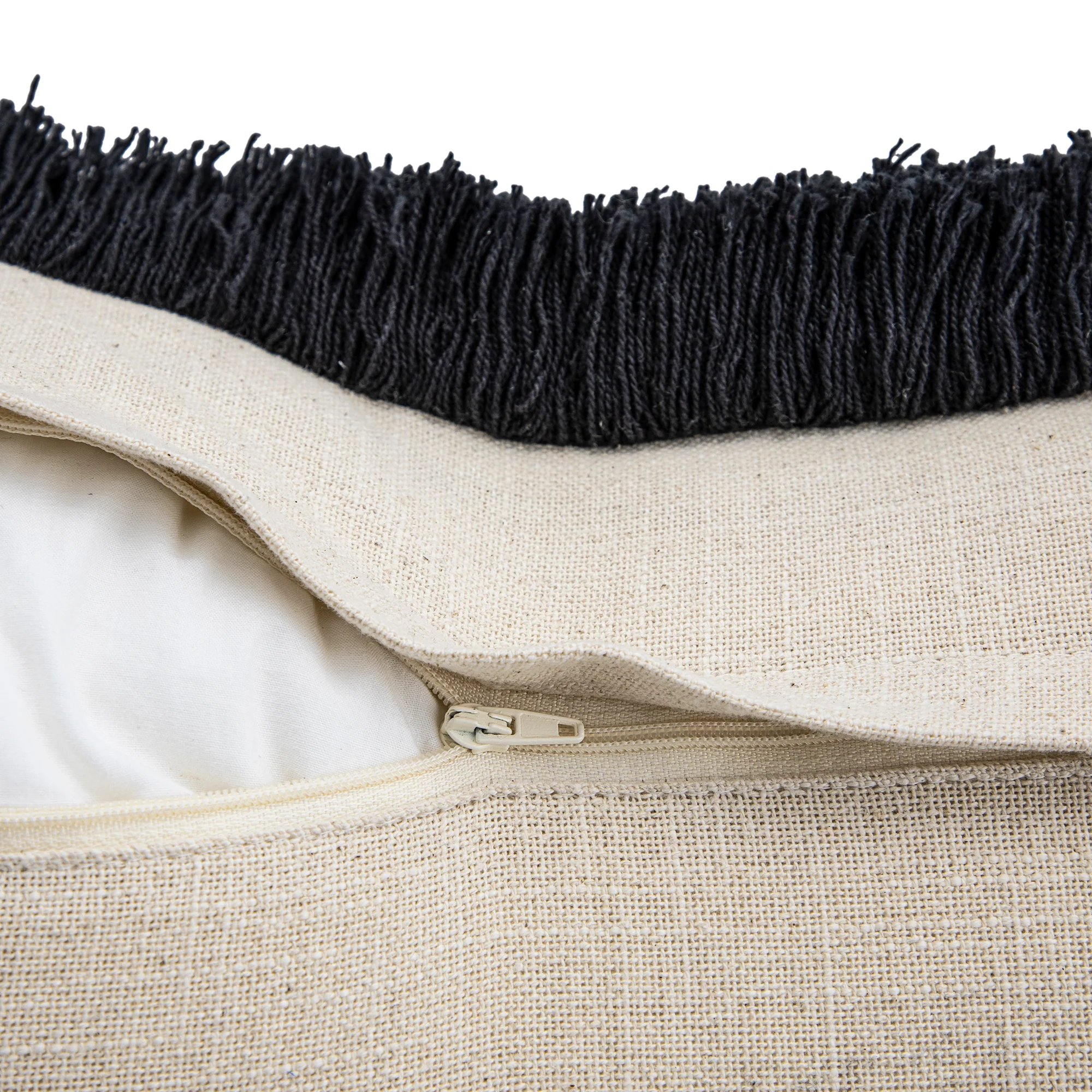 Baja Abstract Monochrome Black Fringe Cushion - Image 5