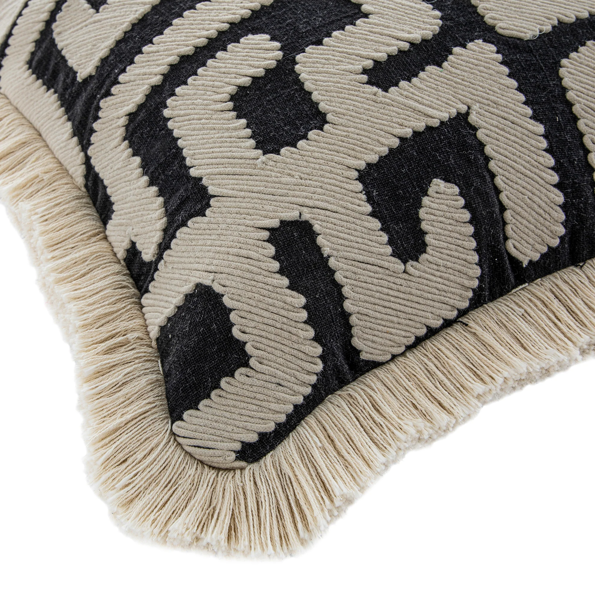 Baja Abstract Monochrome Cream Fringe Cushion - Image 2