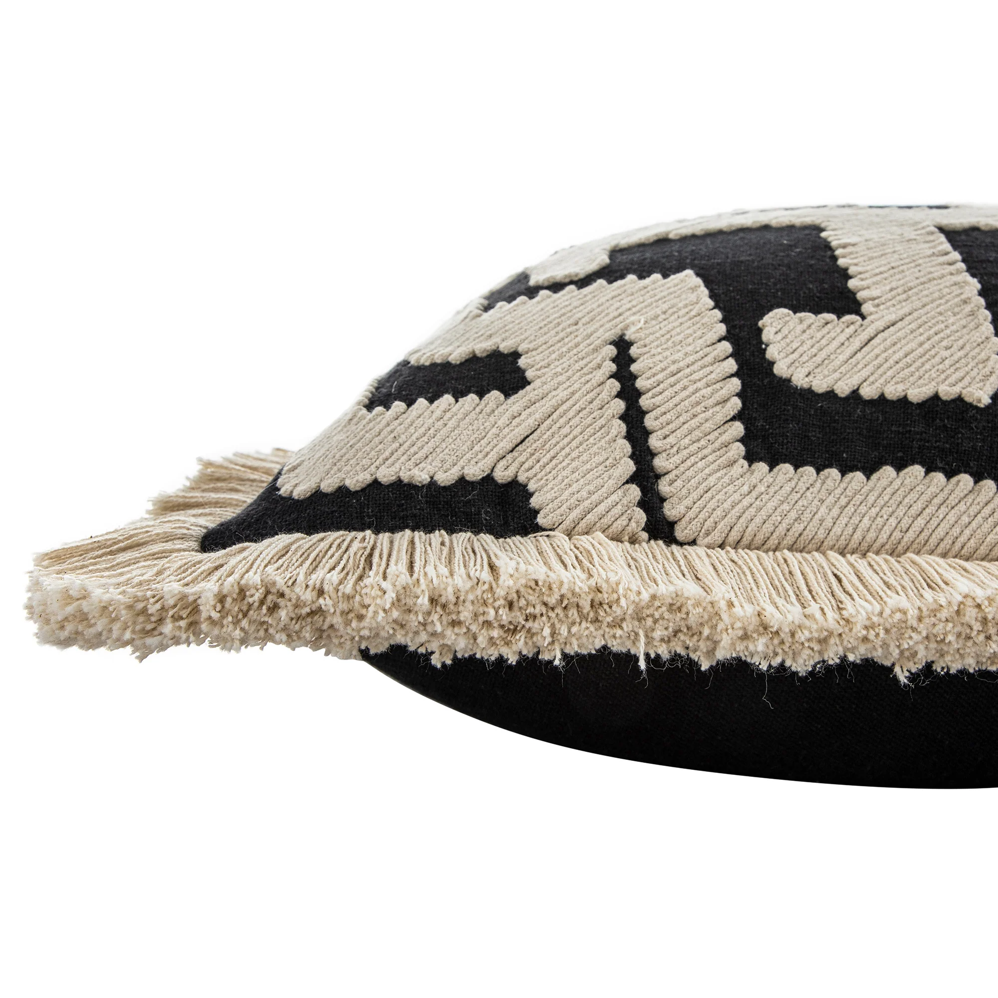 Baja Abstract Monochrome Cream Fringe Cushion - Image 4