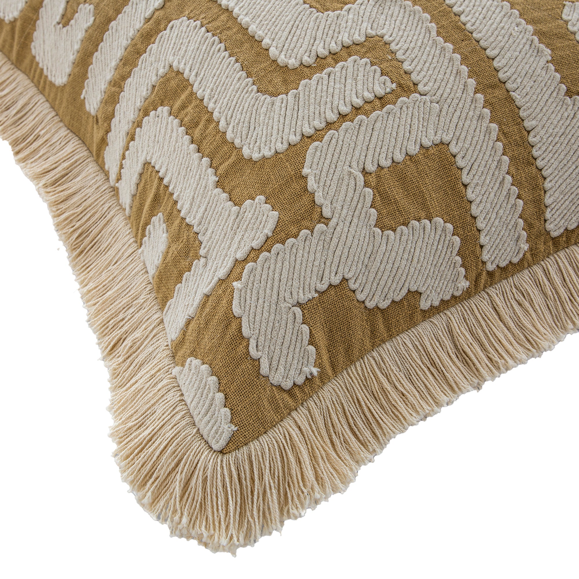 Baja Abstract Tan Fringe Cushion - Image 2
