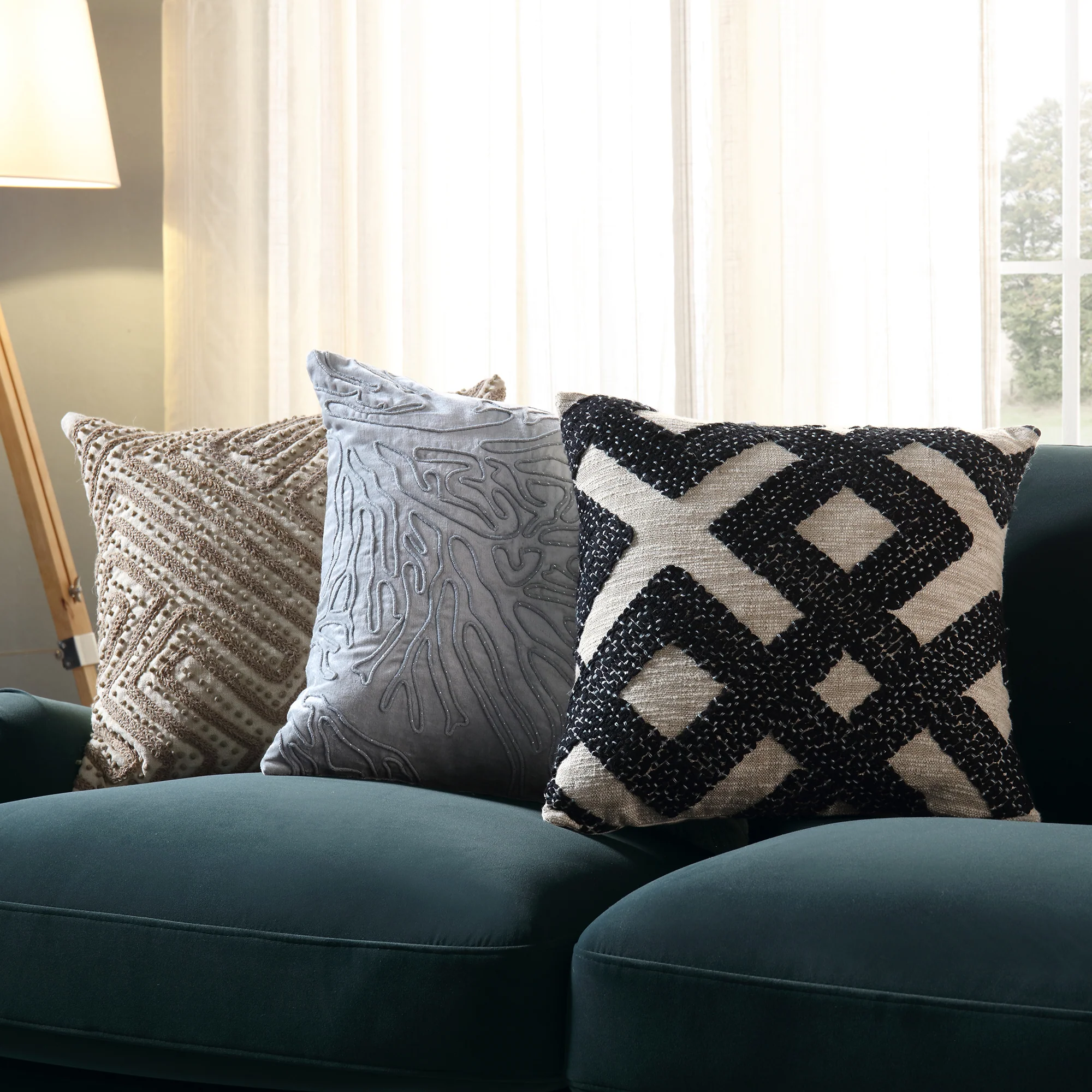 Baja Monochrome Geometric Embroidered Cushion - Image 2