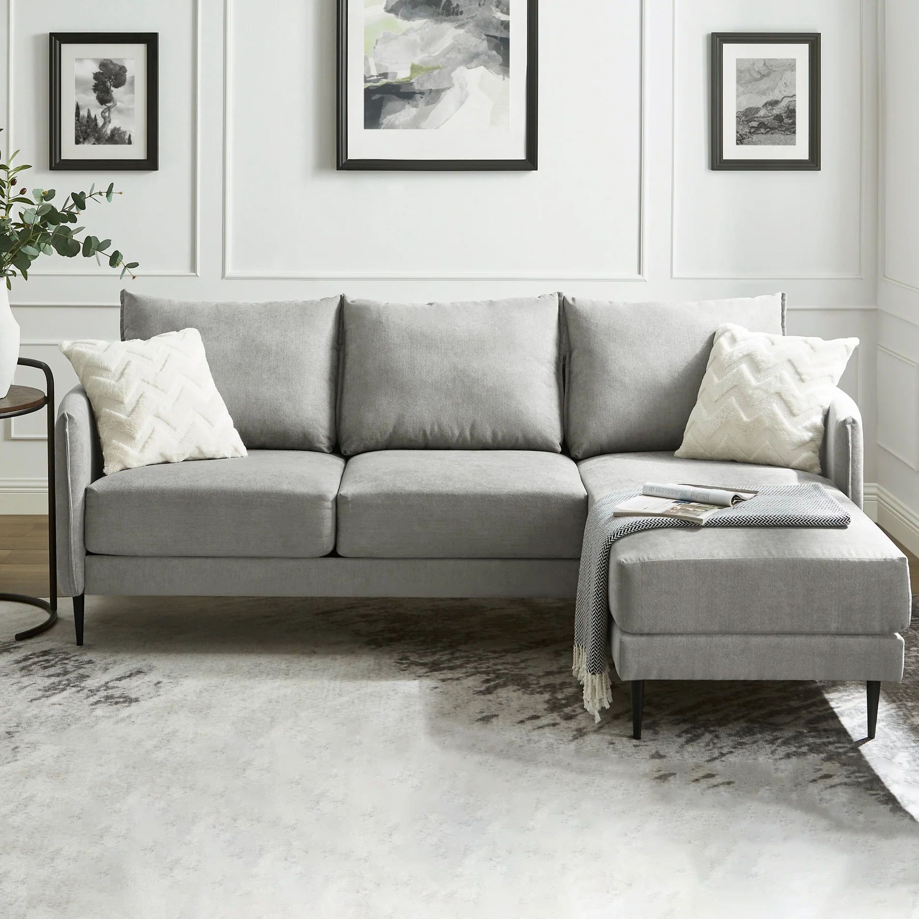 Bari Light Grey Brushed Fabric Chaise Sofa - Image 2