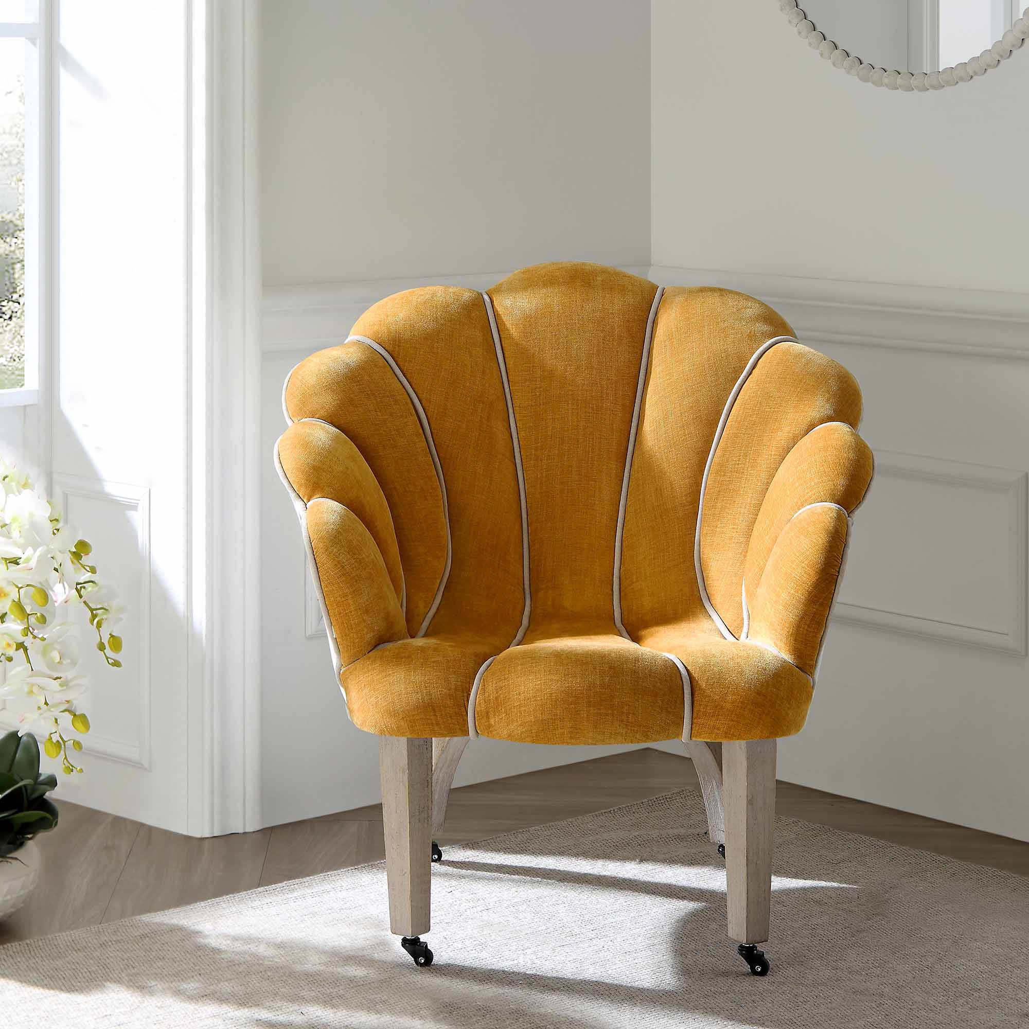 Barnard Scalloped Clam Chair, Mustard Chenille - Image 2