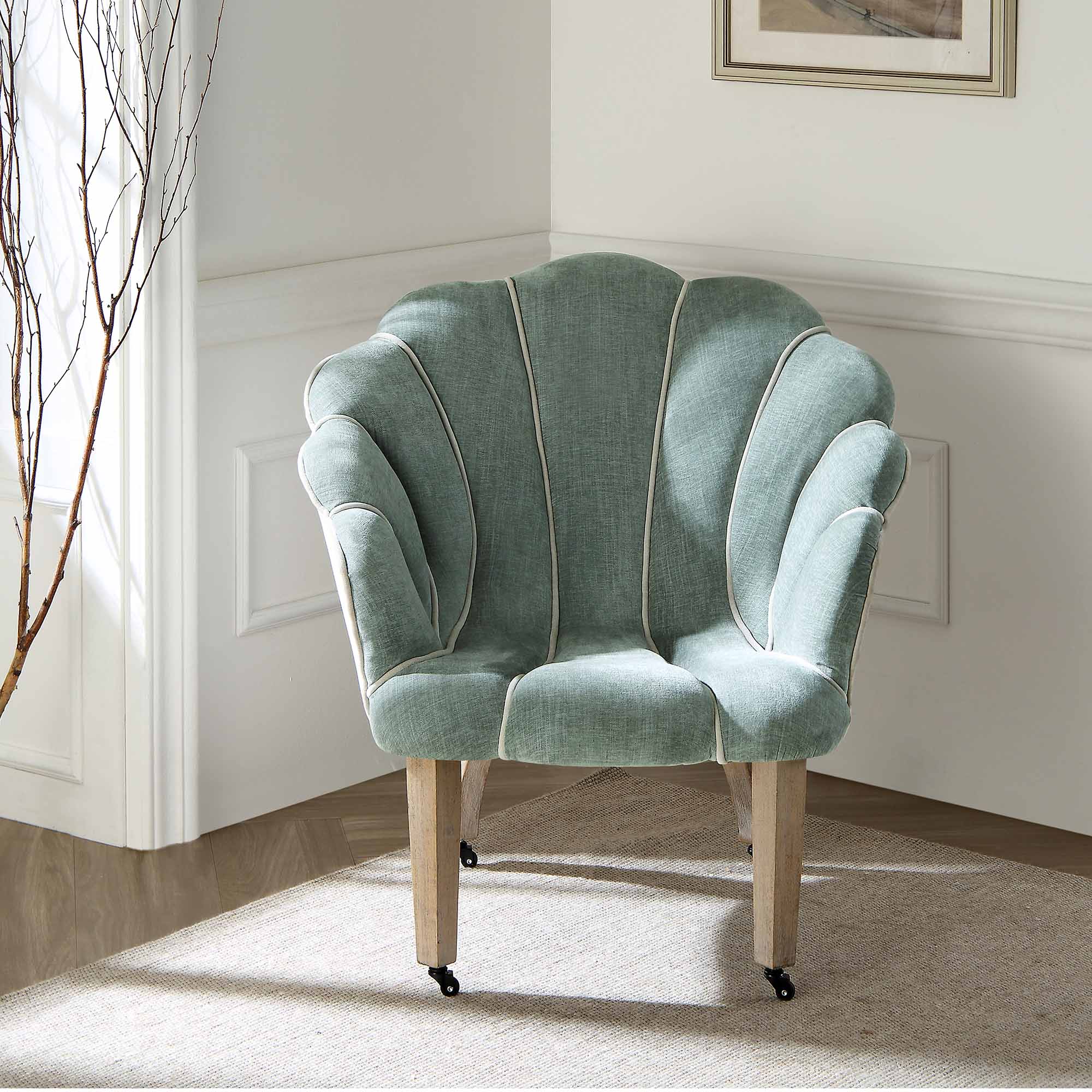 Barnard Scalloped Clam Chair, Sage Green Chenille - Image 2