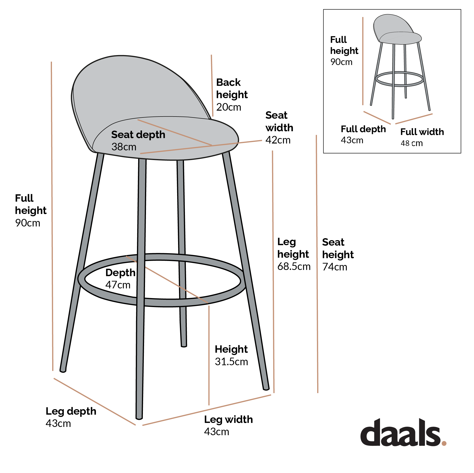 Barton Set of 2 Champagne Velvet Upholstered Bar Stools with Contrast Piping - Image 4