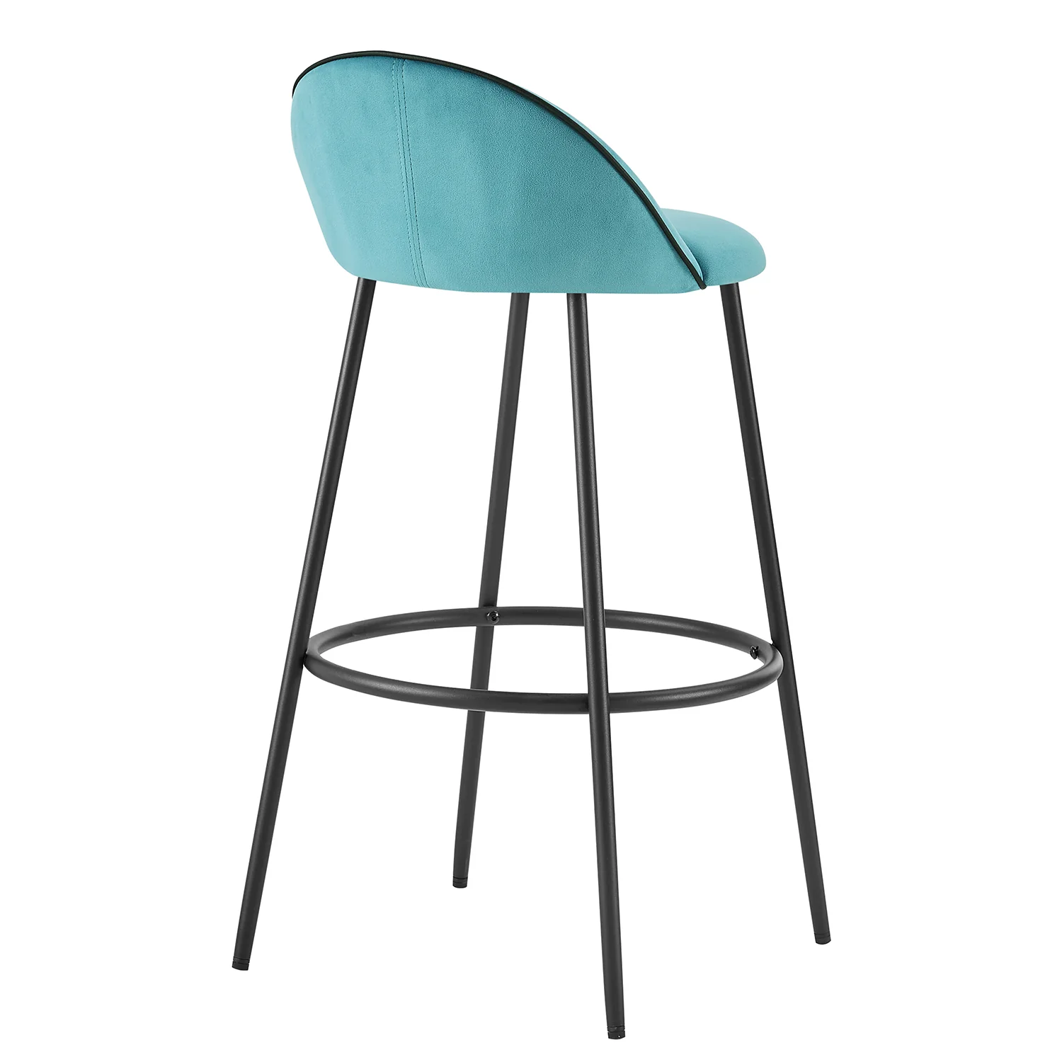 Barton Set of 2 Blue Velvet Upholstered Bar Stools with Contrast Piping - Image 6