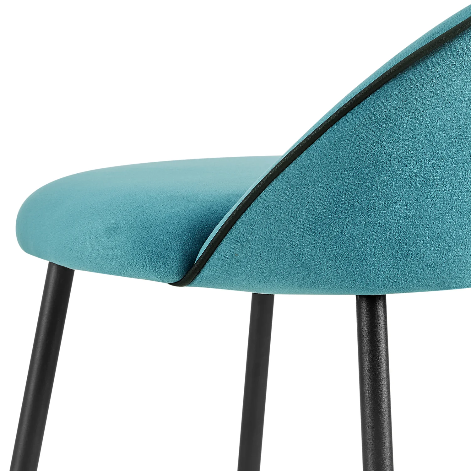 Barton Set of 2 Blue Velvet Upholstered Bar Stools with Contrast Piping - Image 7