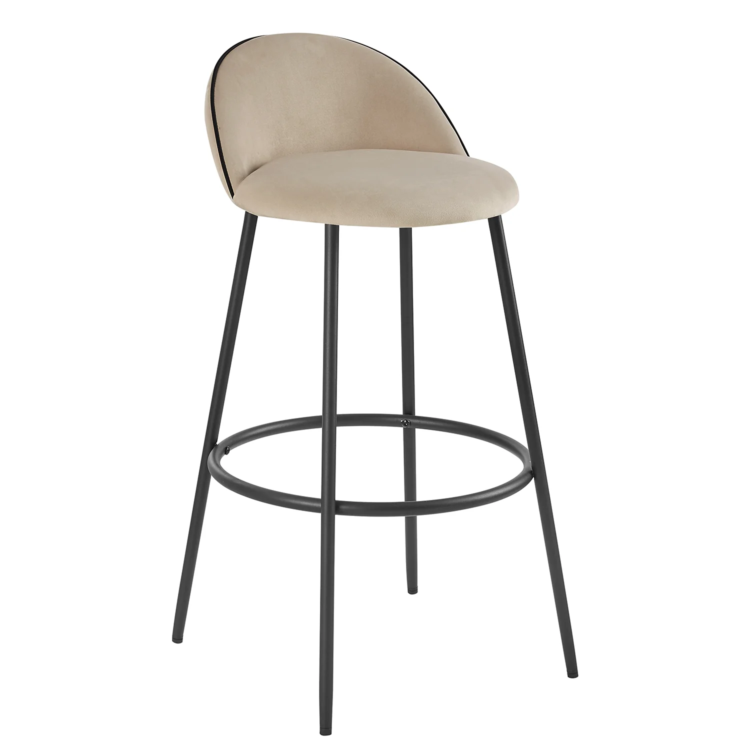 Barton Set of 2 Champagne Velvet Upholstered Bar Stools with Contrast Piping - Image 3