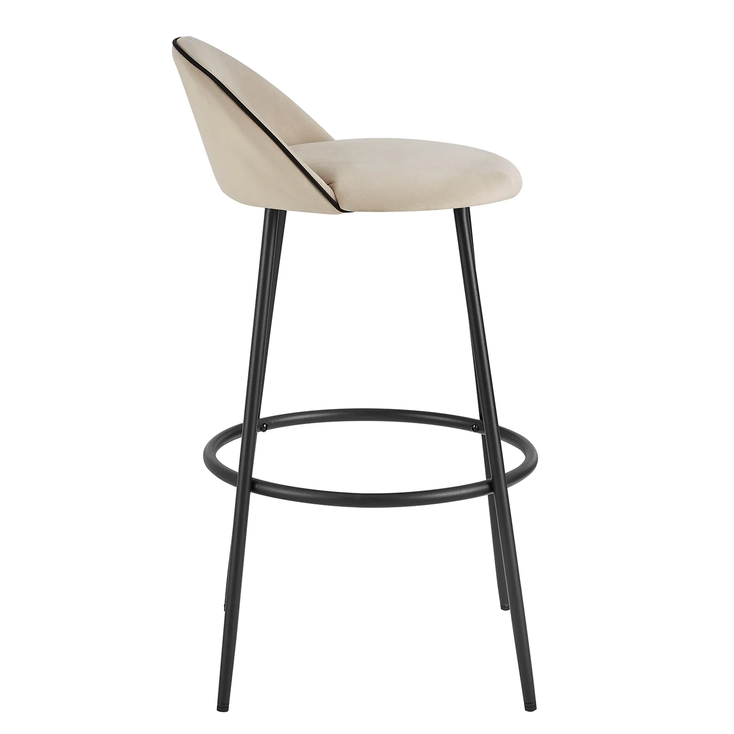 Barton Set of 2 Champagne Velvet Upholstered Bar Stools with Contrast Piping - Image 6