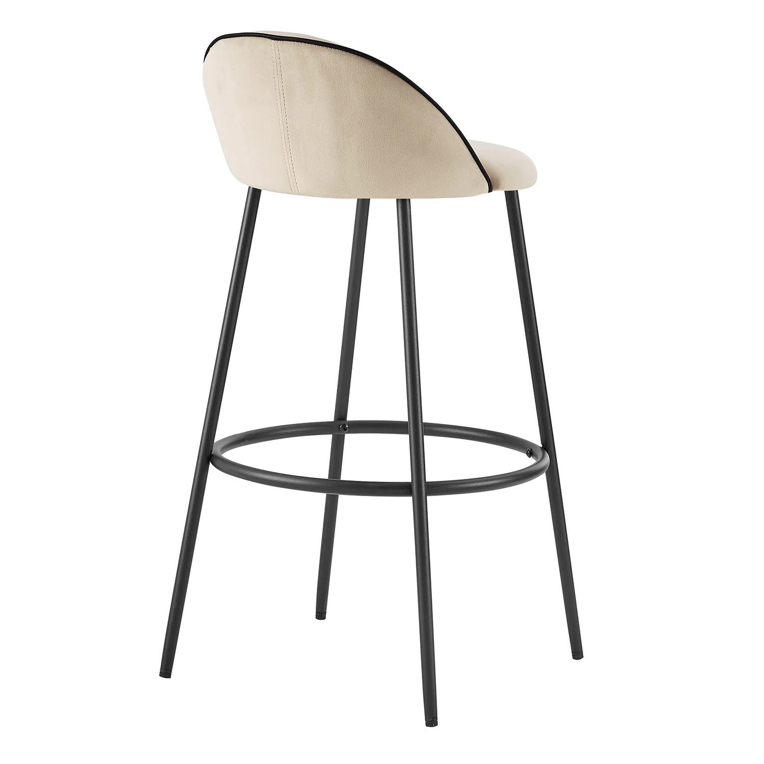 Barton Set of 2 Champagne Velvet Upholstered Bar Stools with Contrast Piping - Image 7
