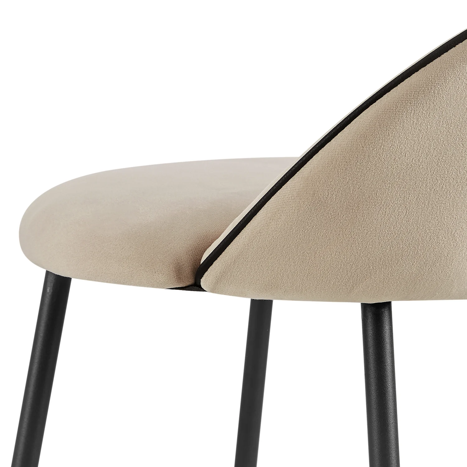 Barton Set of 2 Champagne Velvet Upholstered Bar Stools with Contrast Piping - Image 8
