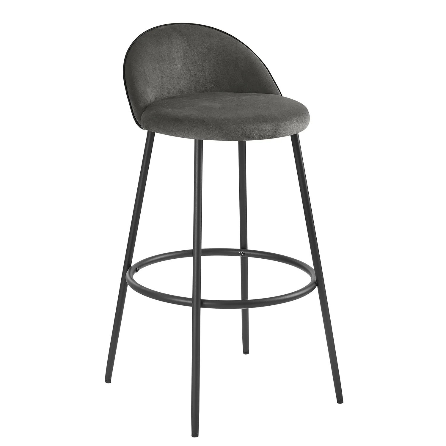 Barton Set of 2 Grey Velvet Upholstered Bar Stools with Contrast Piping - Image 3