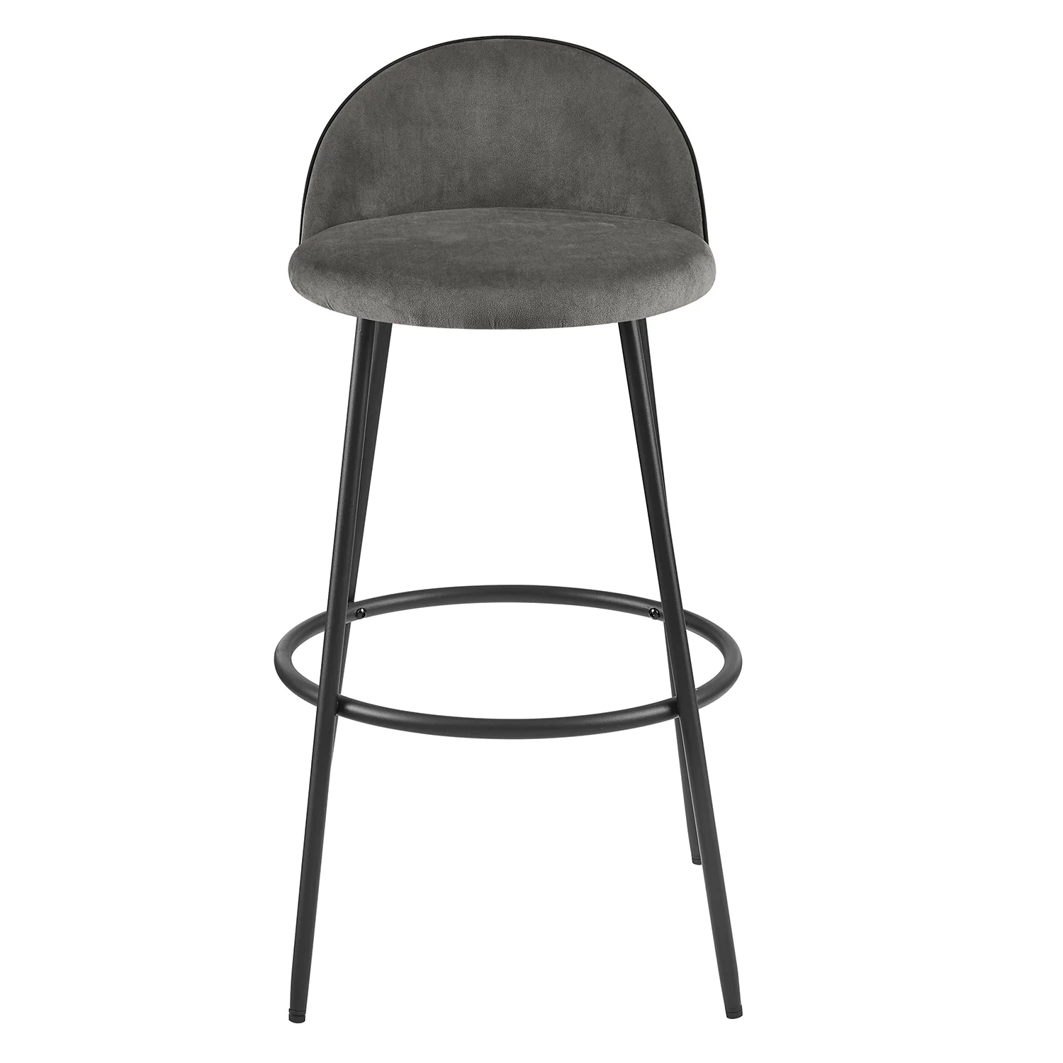 Barton Set of 2 Grey Velvet Upholstered Bar Stools with Contrast Piping - Image 5