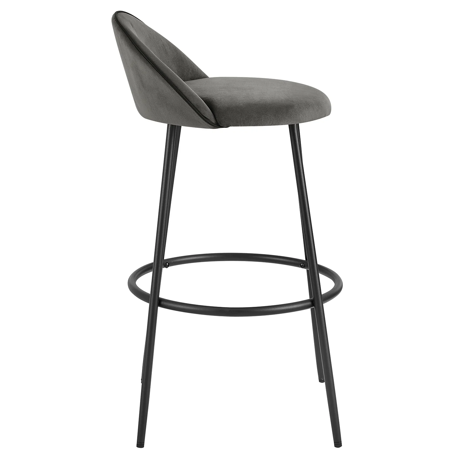 Barton Set of 2 Grey Velvet Upholstered Bar Stools with Contrast Piping - Image 6