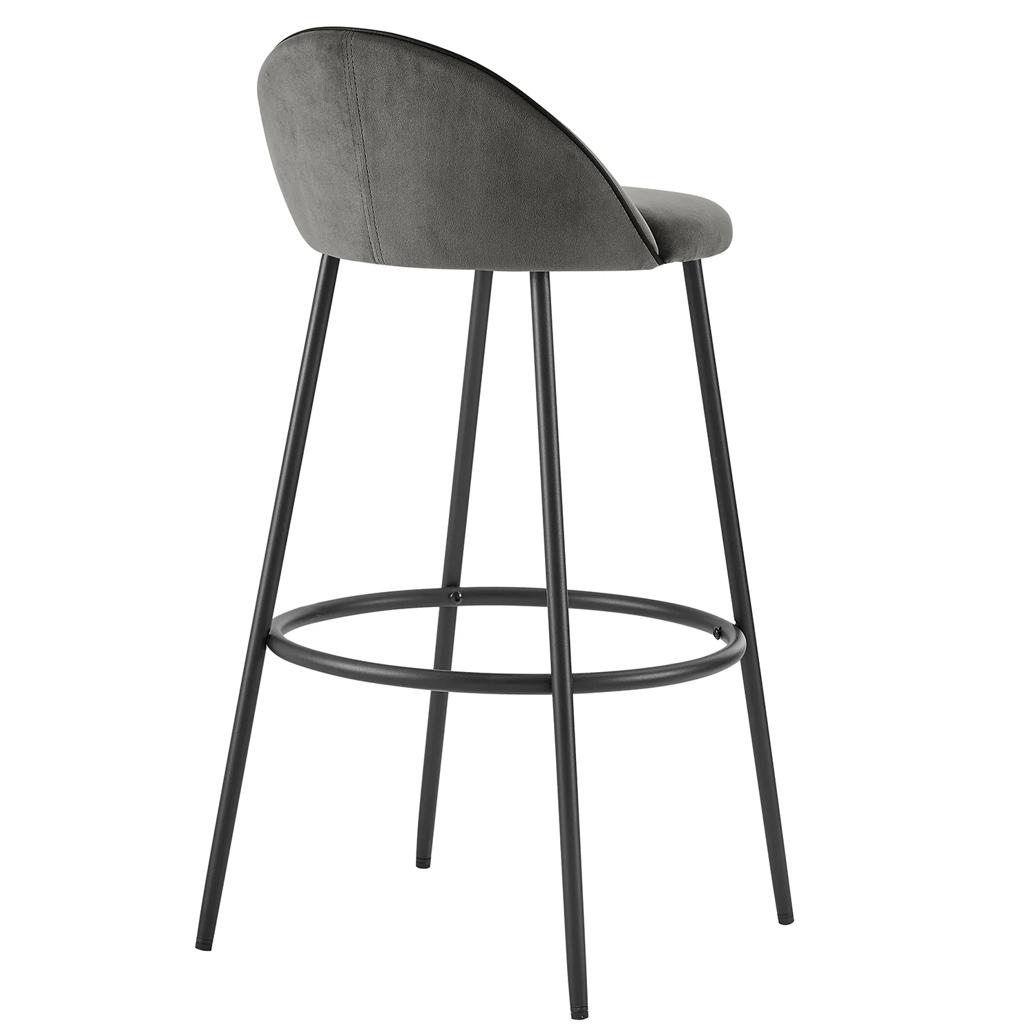 Barton Set of 2 Grey Velvet Upholstered Bar Stools with Contrast Piping - Image 7