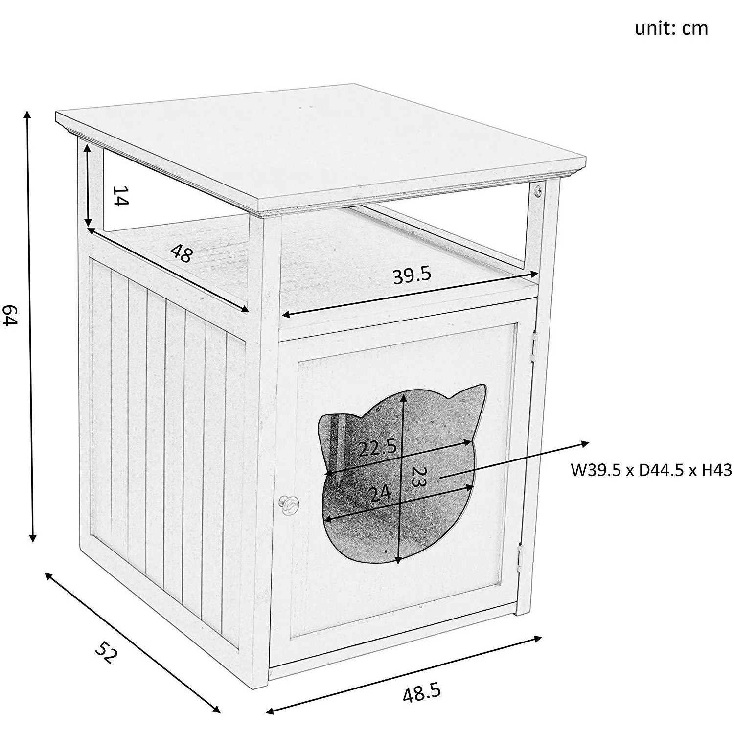 BASTET Wooden Cat Cave Bedside Cabinet Litter Box Cat House Nightstand Grey - Image 5