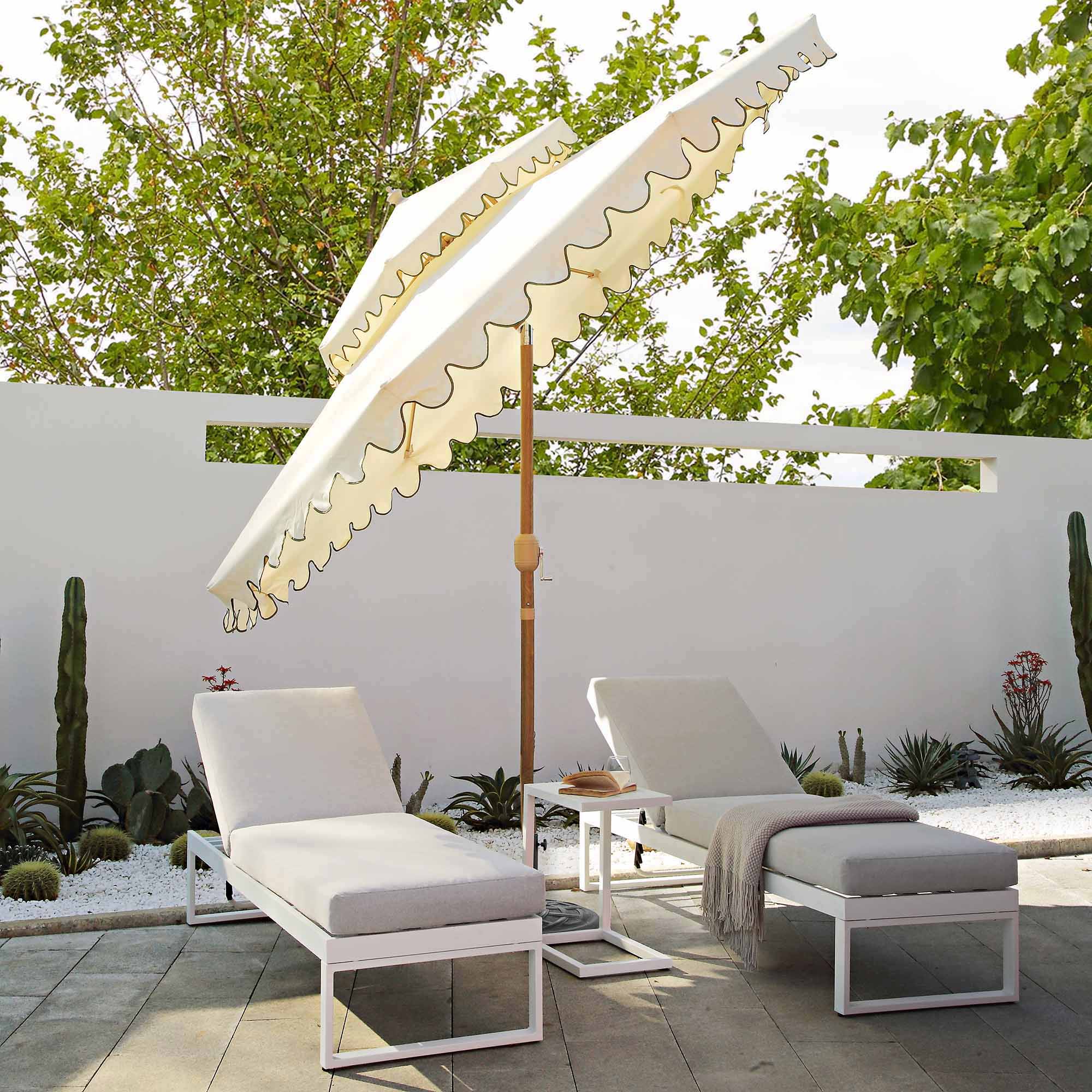 Fabienne Beige 3M Octagonal Double Top Crank and Tilt Parasol with Green Scalloped Edge - Image 2