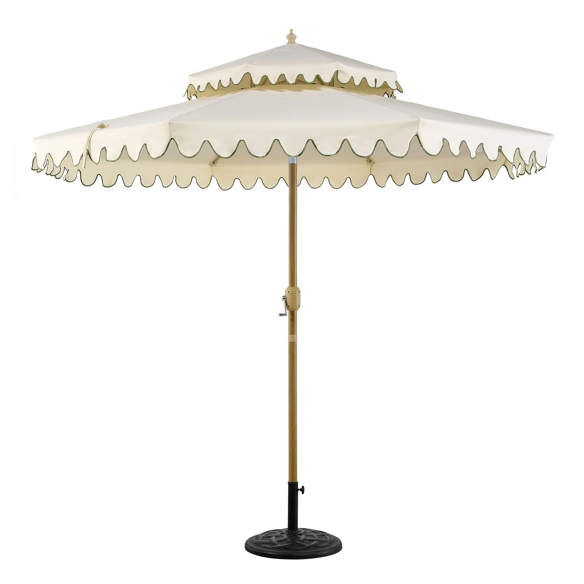 Fabienne Beige 3M Octagonal Double Top Crank and Tilt Parasol with Green Scalloped Edge - Image 4