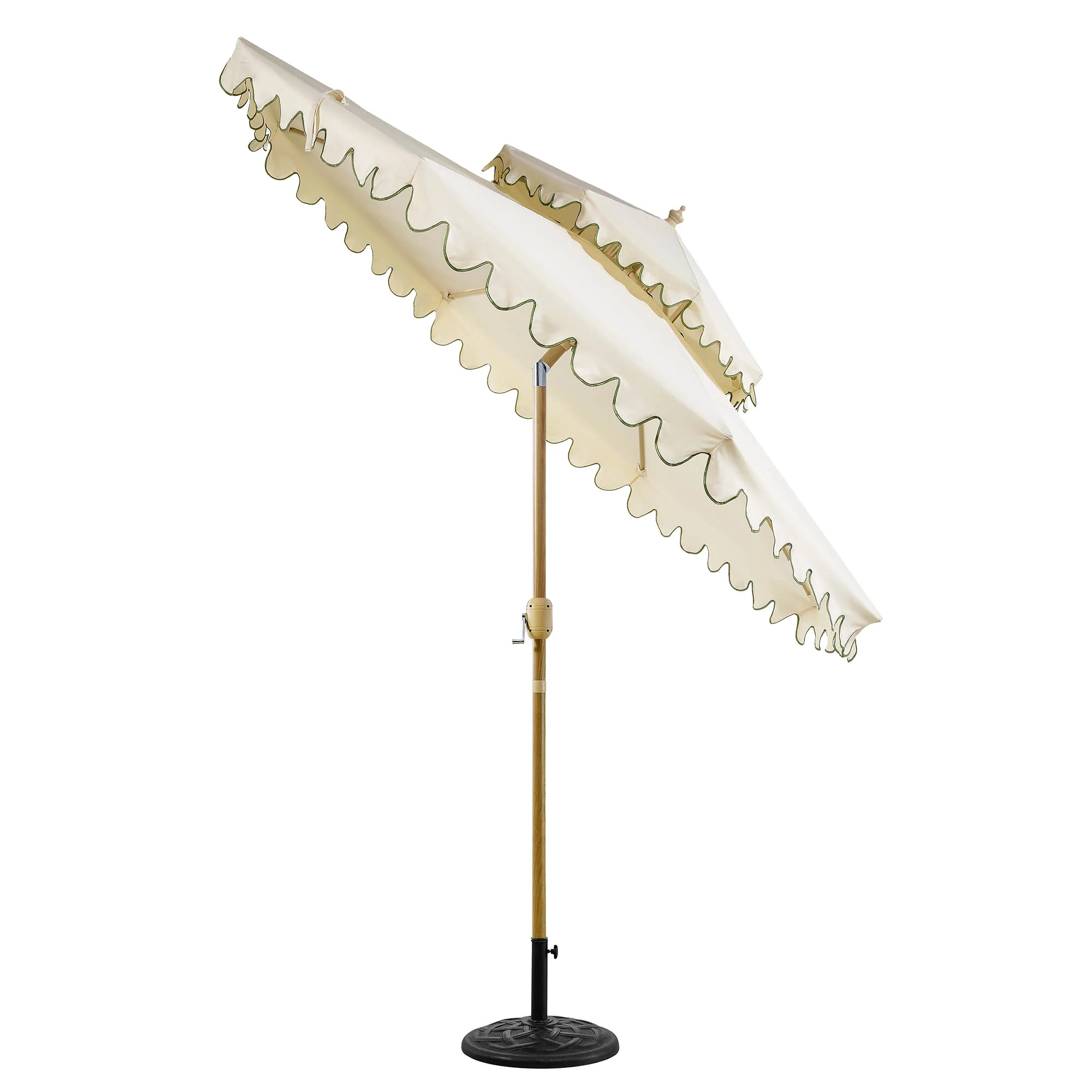 Fabienne Beige 3M Octagonal Double Top Crank and Tilt Parasol with Green Scalloped Edge - Image 5