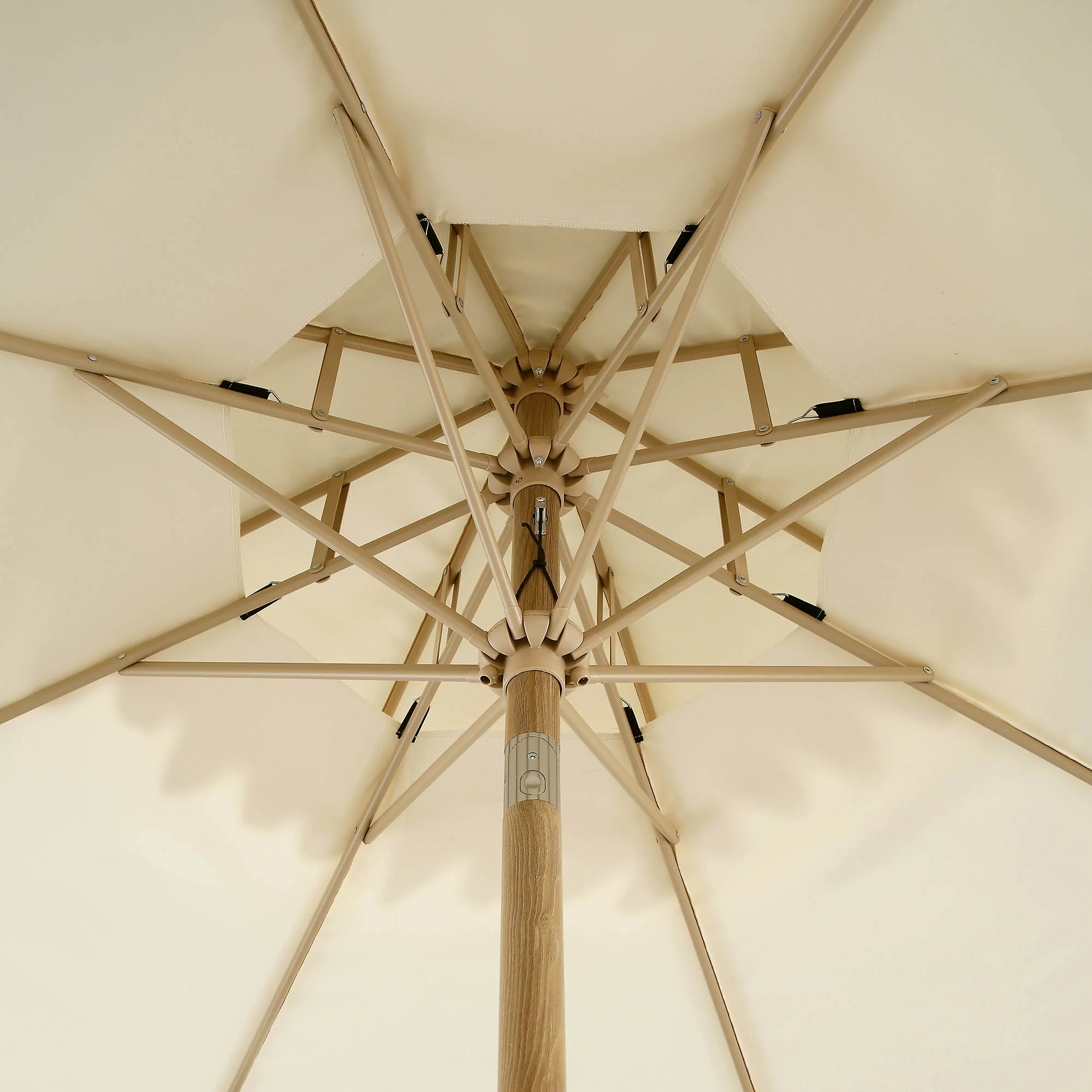 Fabienne Beige 3M Octagonal Double Top Crank and Tilt Parasol with Navy Scalloped Edge - Image 11