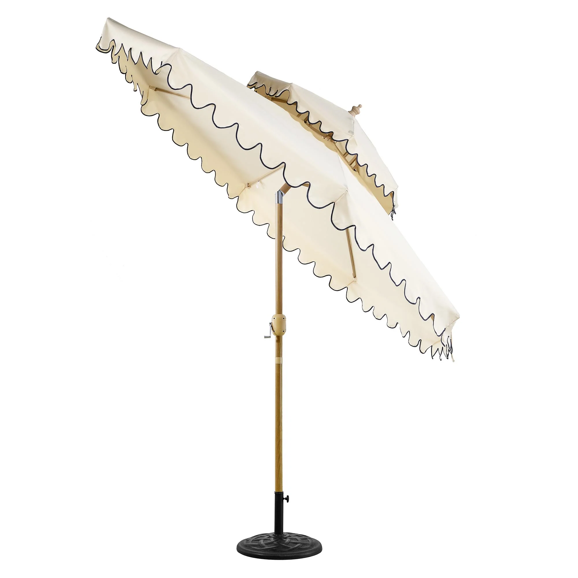 Fabienne Beige 3M Octagonal Double Top Crank and Tilt Parasol with Navy Scalloped Edge - Image 3