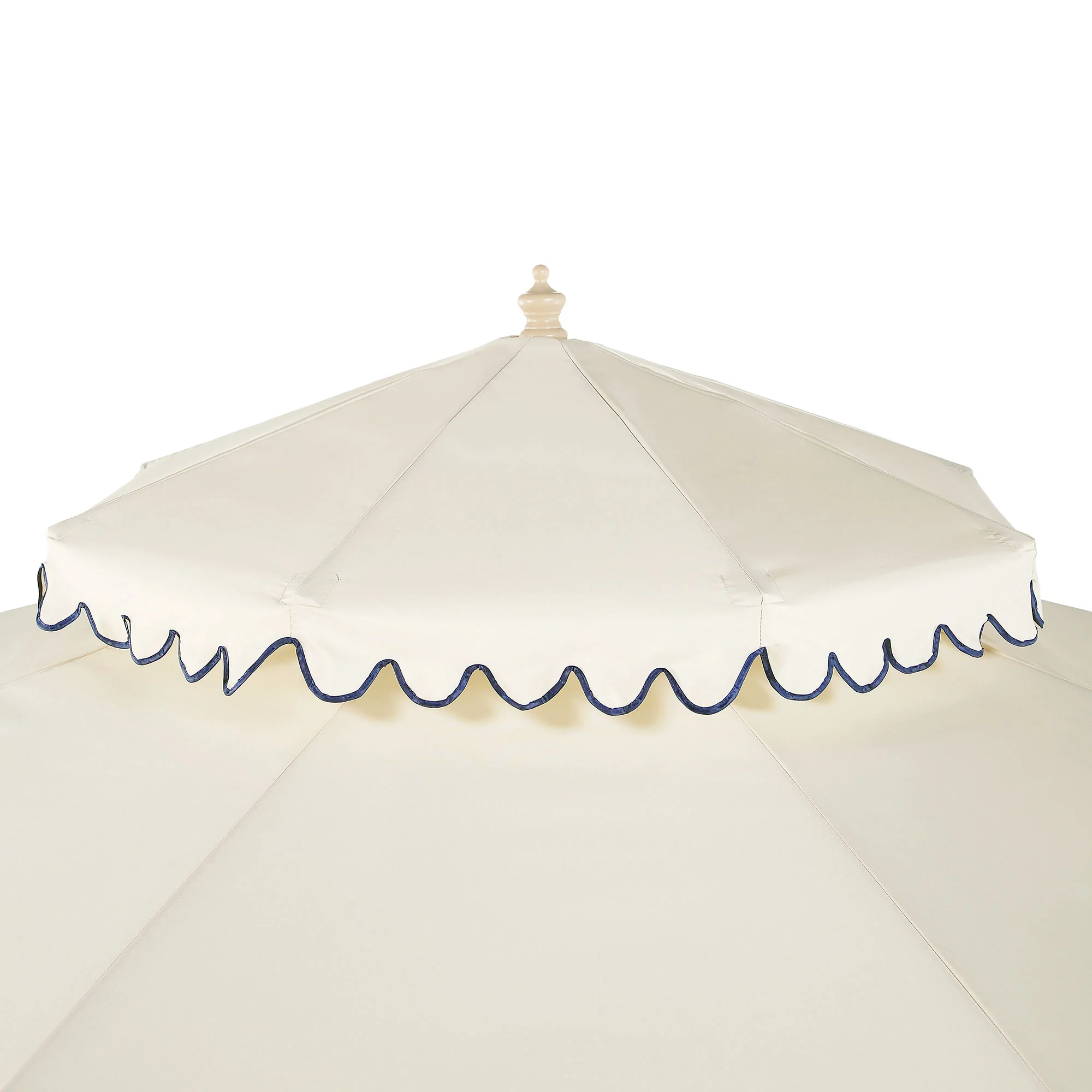 Fabienne Beige 3M Octagonal Double Top Crank and Tilt Parasol with Navy Scalloped Edge - Image 8