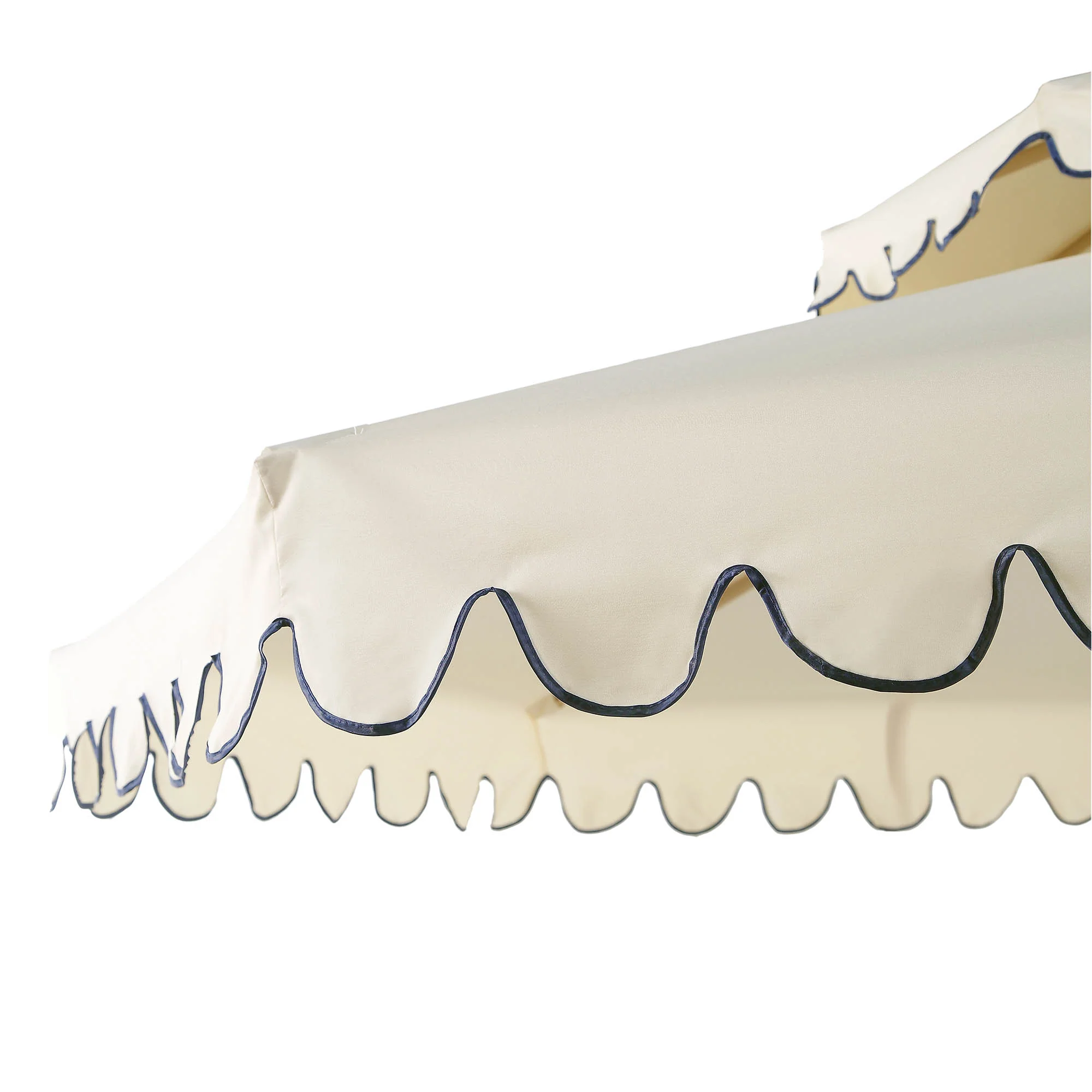 Fabienne Beige 3M Octagonal Double Top Crank and Tilt Parasol with Navy Scalloped Edge - Image 9