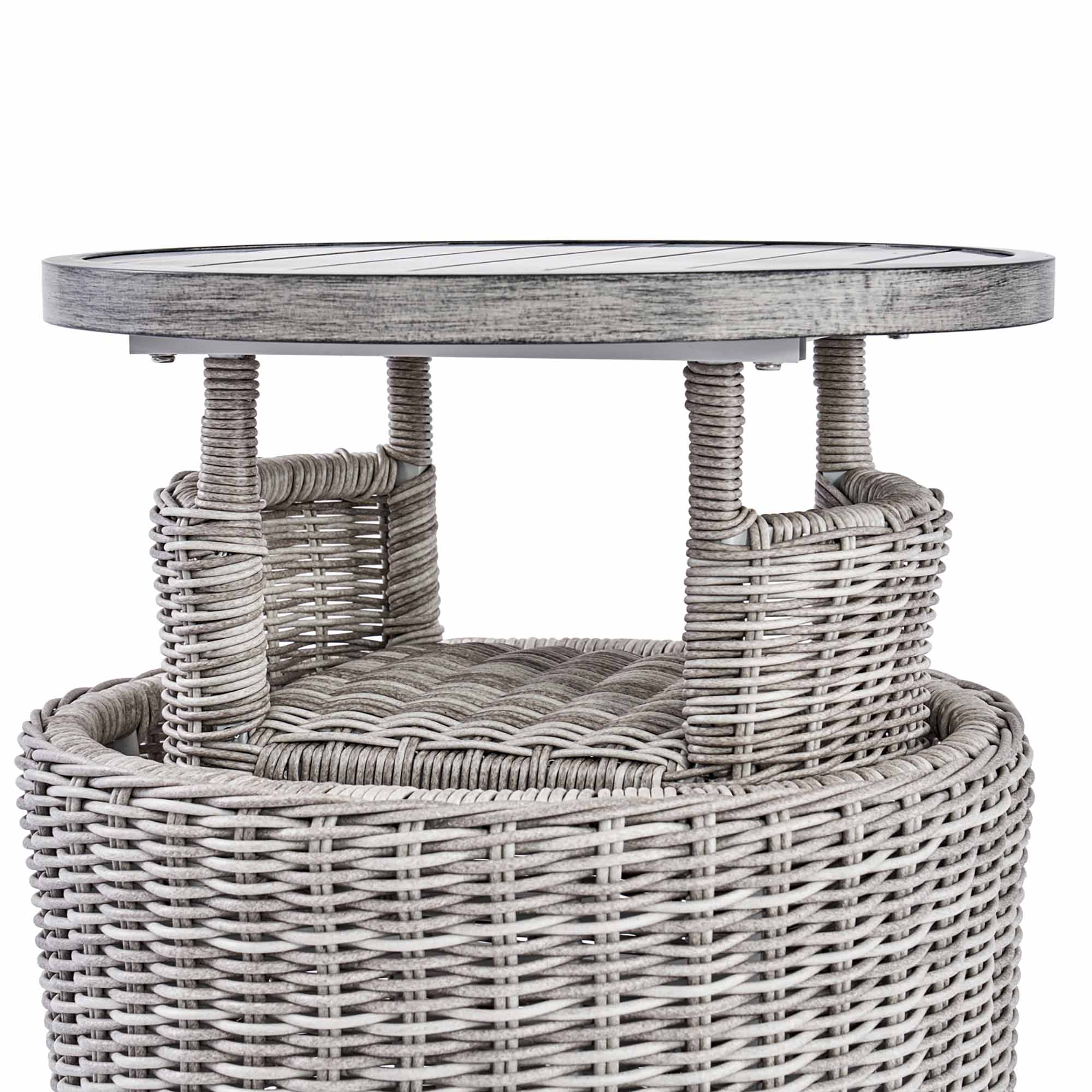 Bellagio Round Wicker Bistro Set with Rising Side Table, Light Grey - Image 12