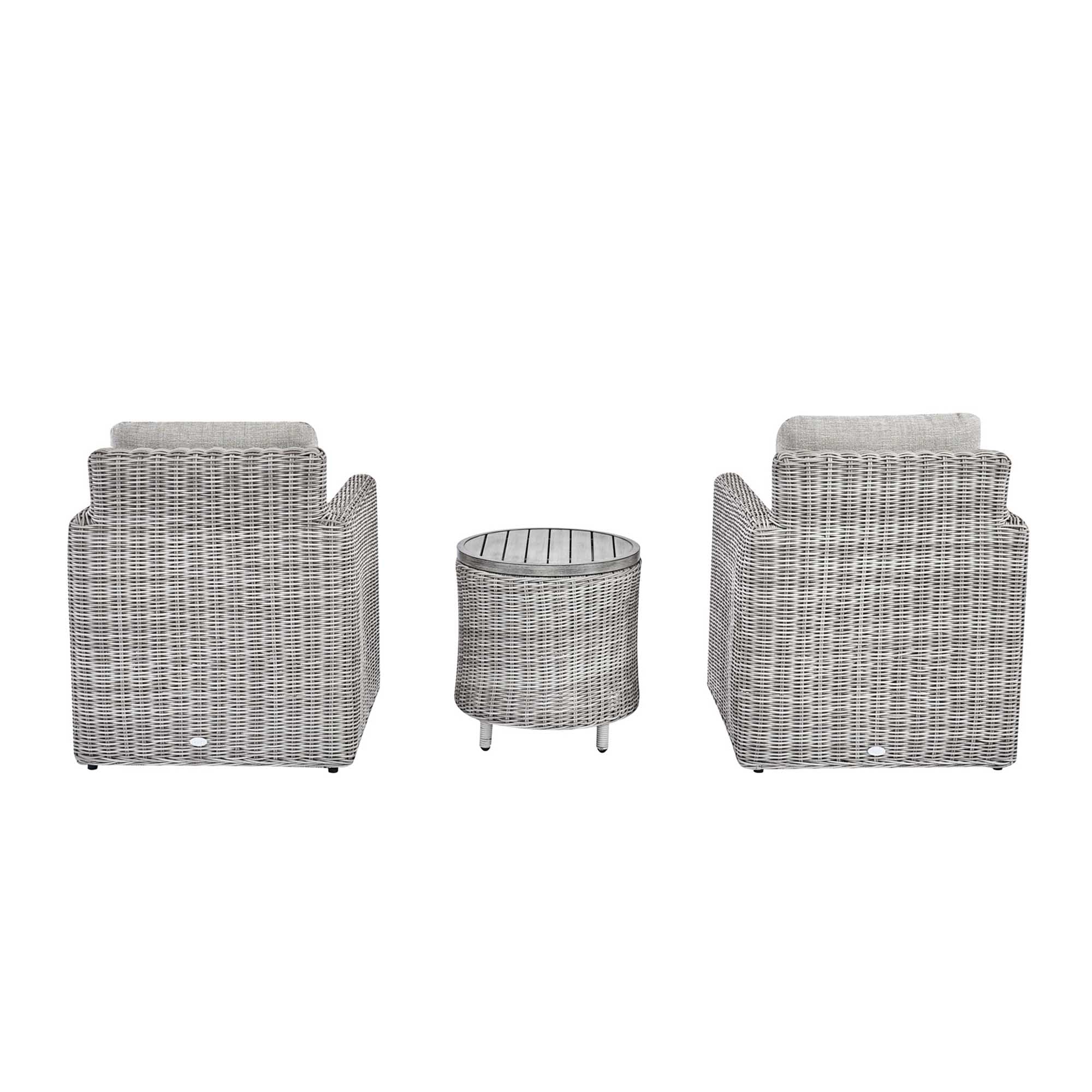 Bellagio Round Wicker Bistro Set with Rising Side Table, Light Grey - Image 7