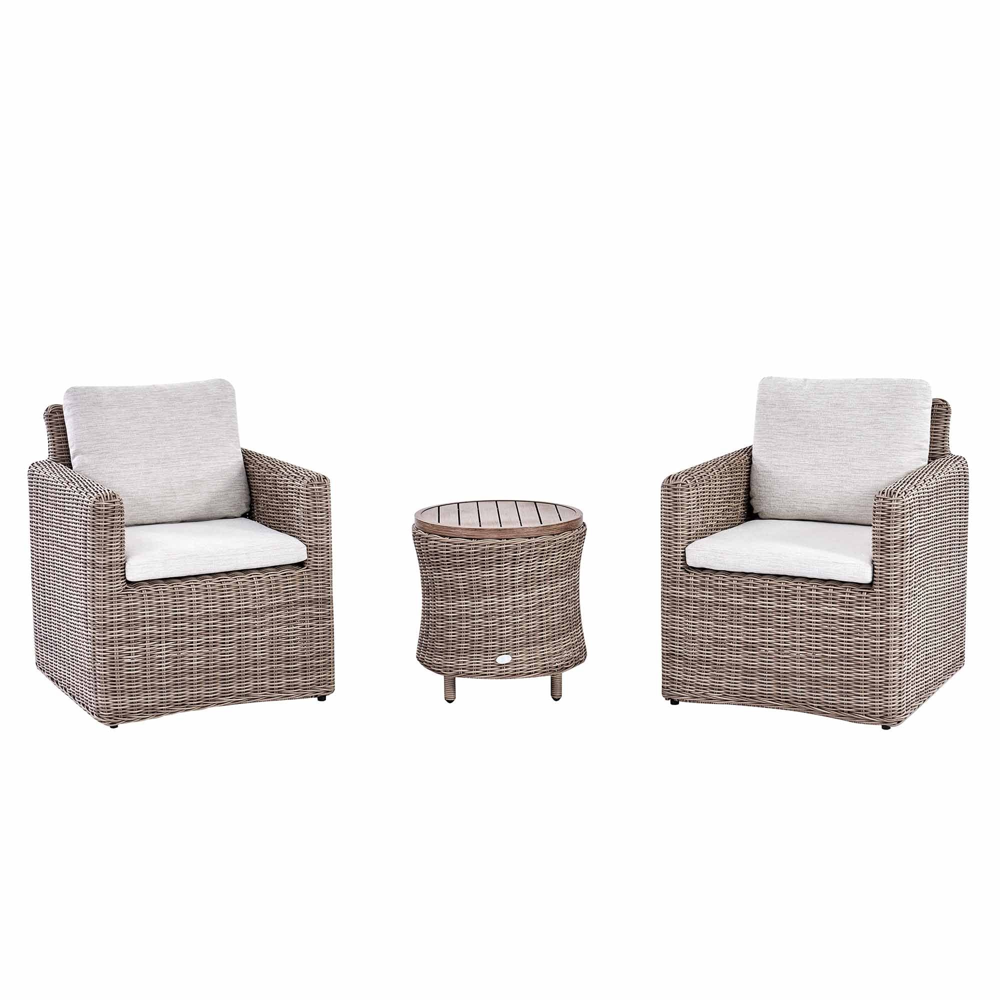 Bellagio Round Wicker Bistro Set with Rising Side Table, Natural - Image 7