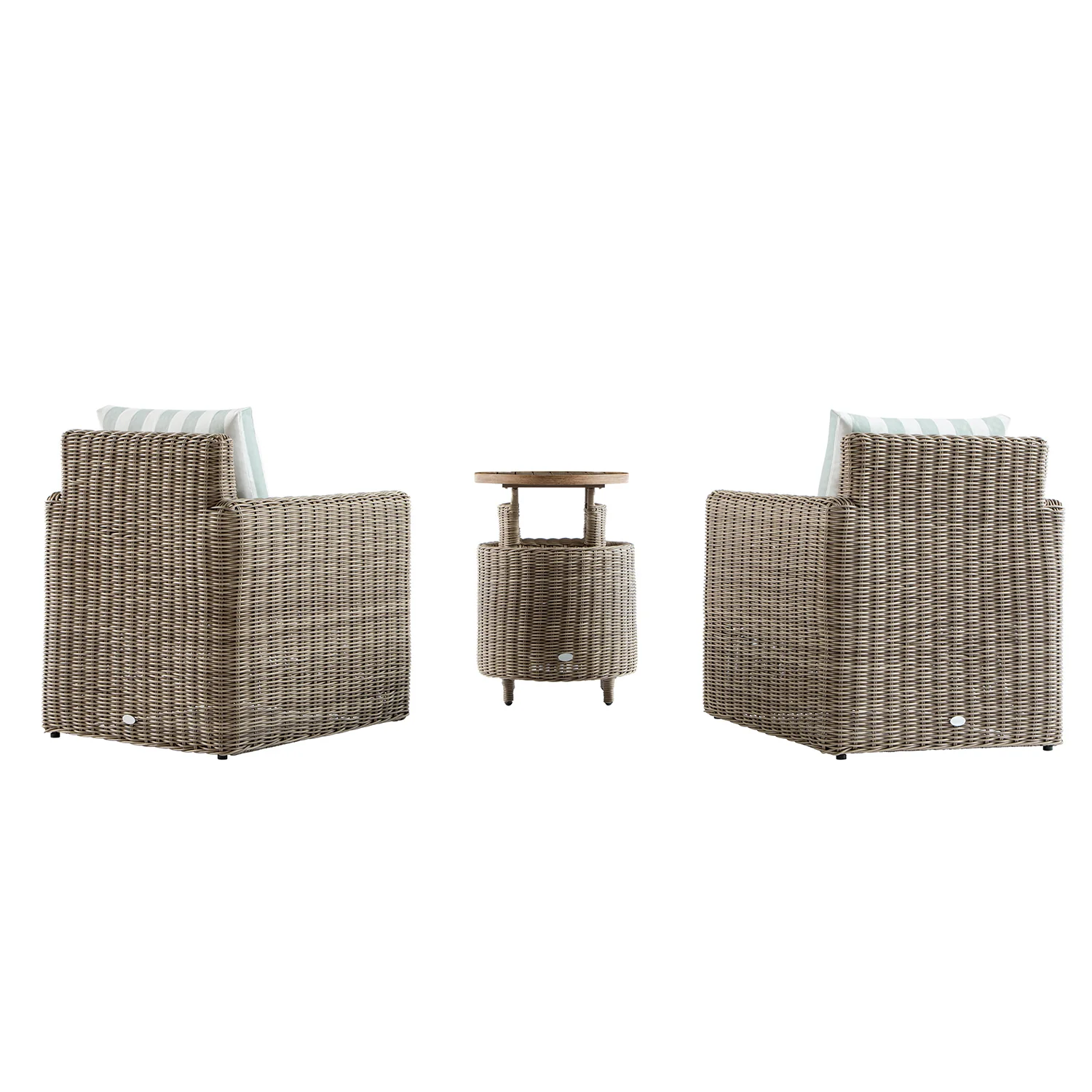 Bellagio Round Wicker Bistro Set with Rising Side Table, Natural with Sage Stripes - Image 14