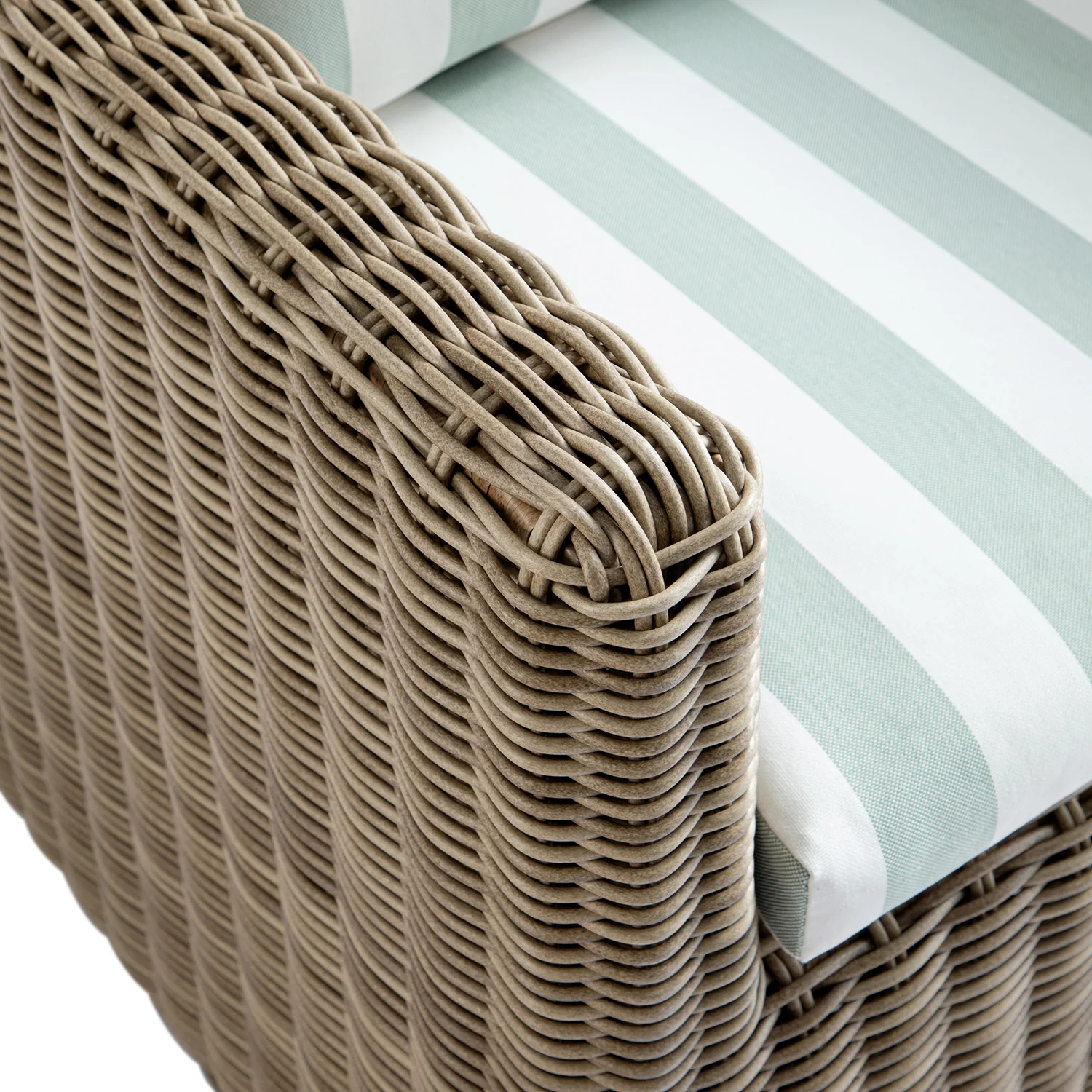 Bellagio Round Wicker Bistro Set with Rising Side Table, Natural with Sage Stripes - Image 15