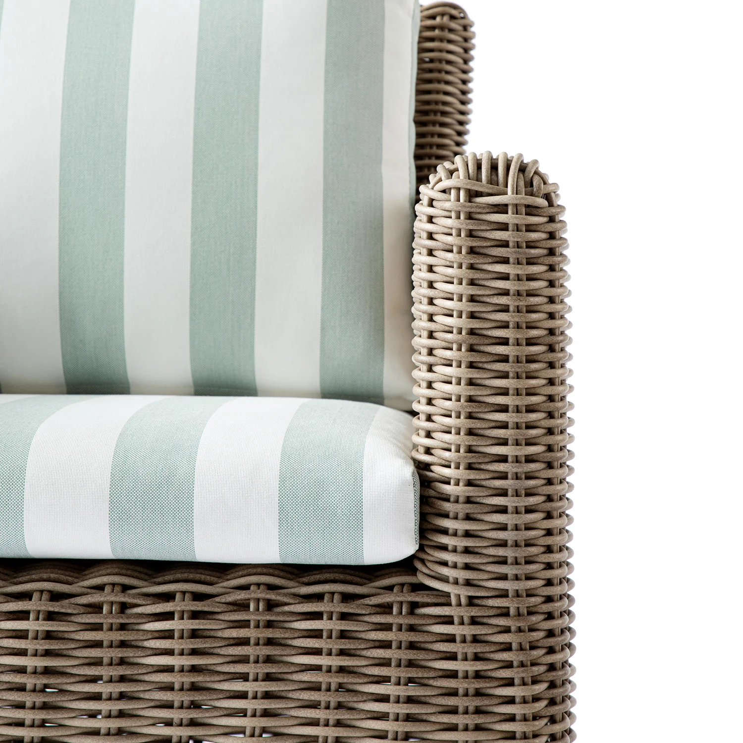 Bellagio Round Wicker Bistro Set with Rising Side Table, Natural with Sage Stripes - Image 16