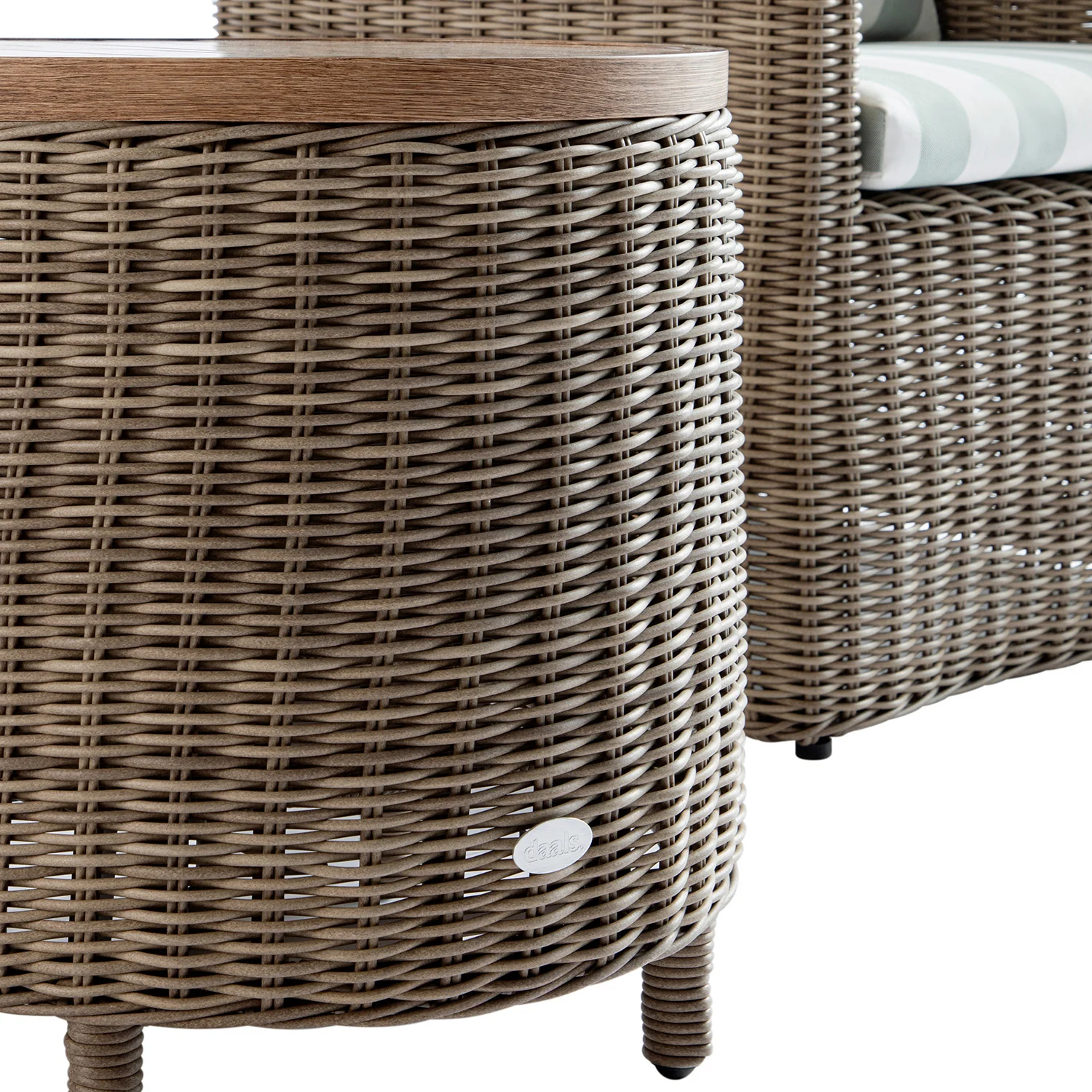 Bellagio Round Wicker Bistro Set with Rising Side Table, Natural with Sage Stripes - Image 17