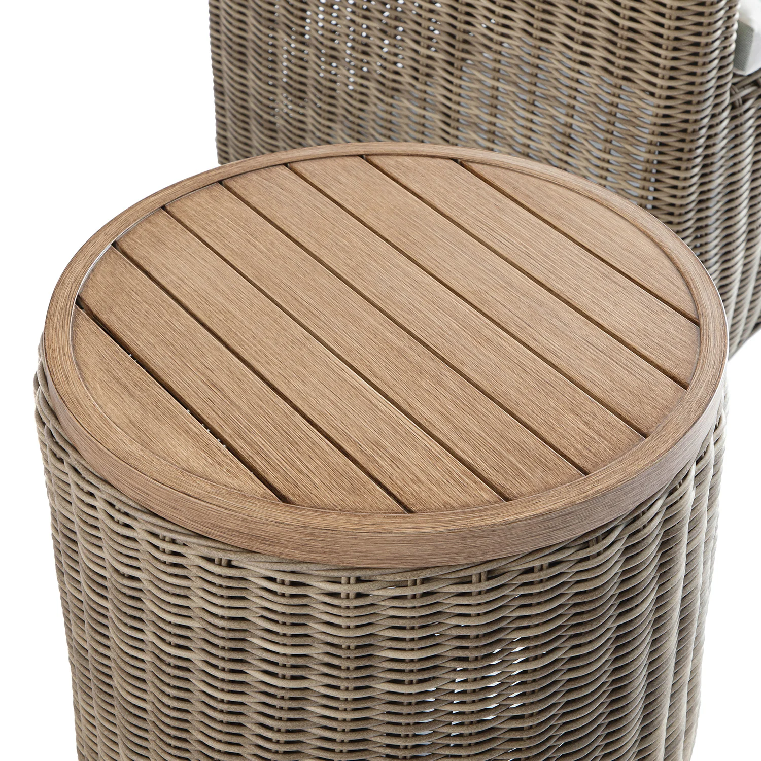 Bellagio Round Wicker Bistro Set with Rising Side Table, Natural with Sage Stripes - Image 18