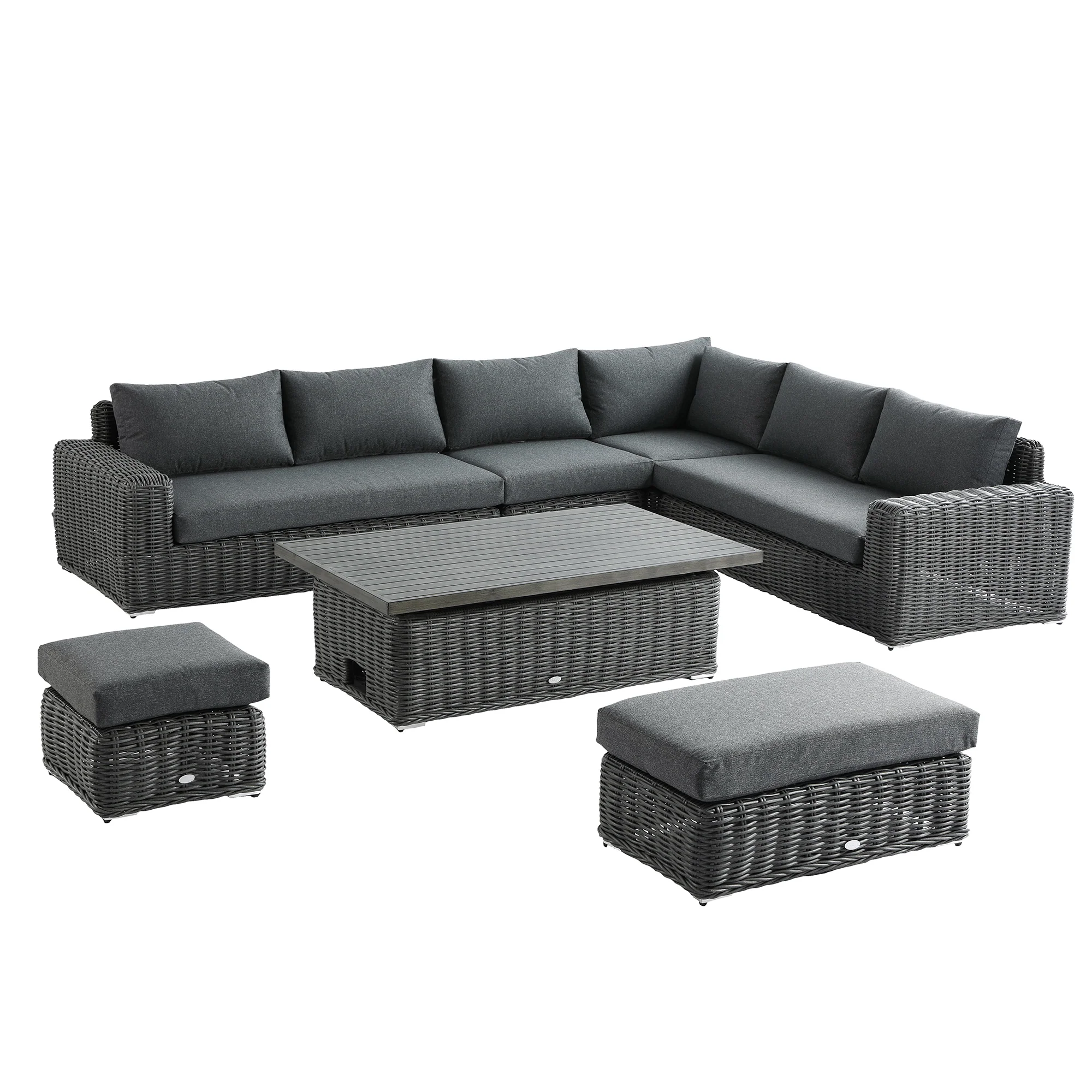 Bellagio Round Wicker Large Corner Casual Dining Set with Rising Table, Dark Grey - Image 10