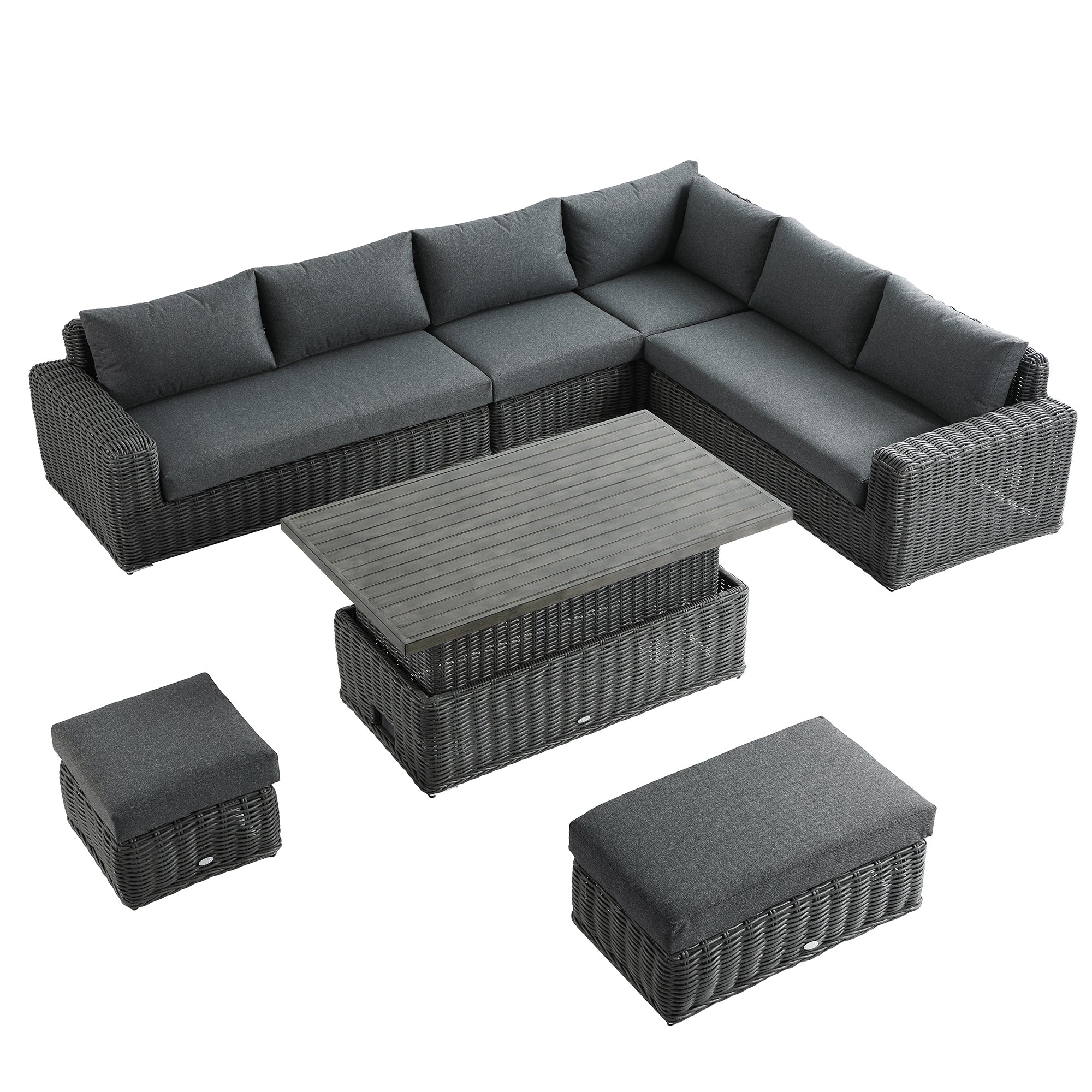 Bellagio Round Wicker Large Corner Casual Dining Set with Rising Table, Dark Grey - Image 12