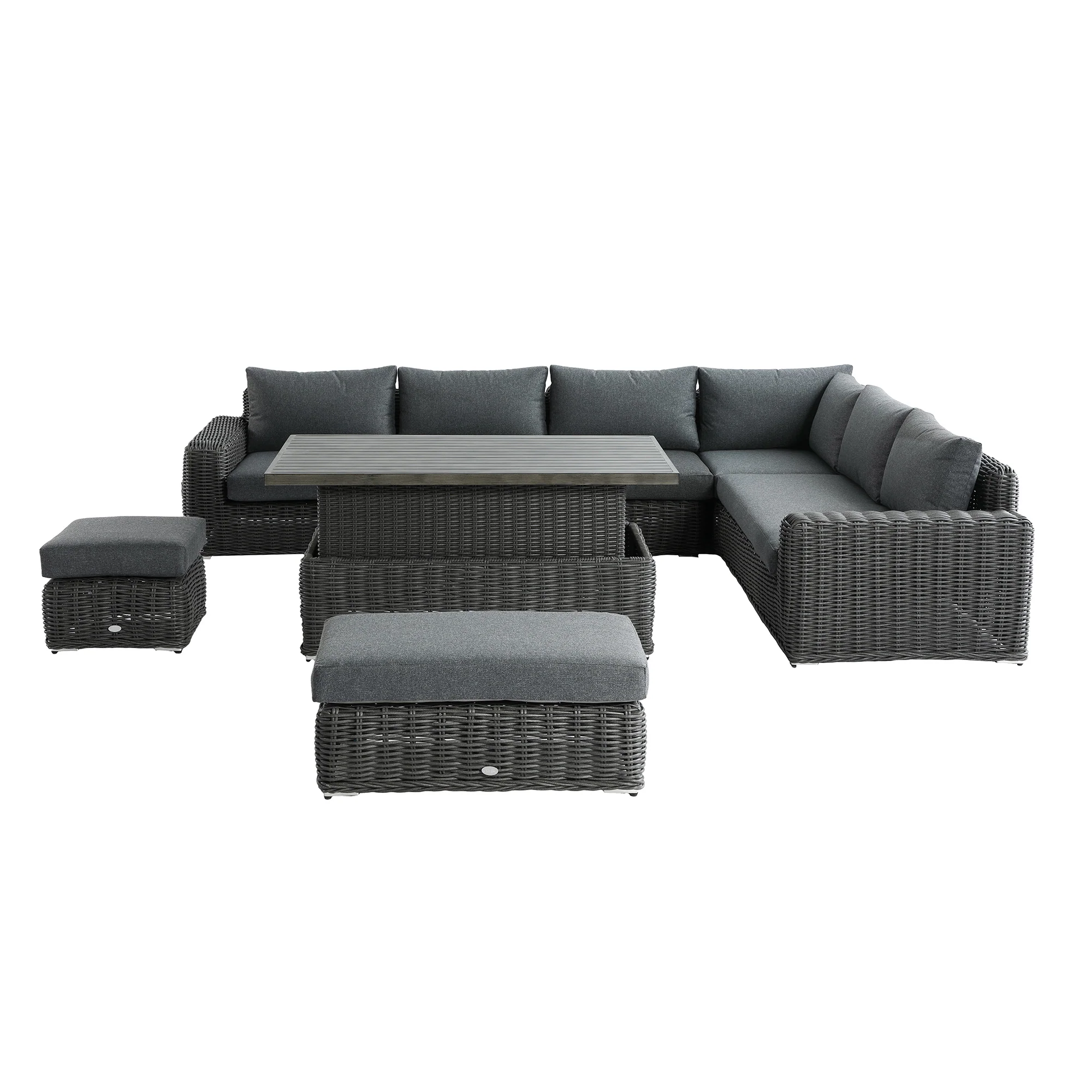Bellagio Round Wicker Large Corner Casual Dining Set with Rising Table, Dark Grey - Image 14