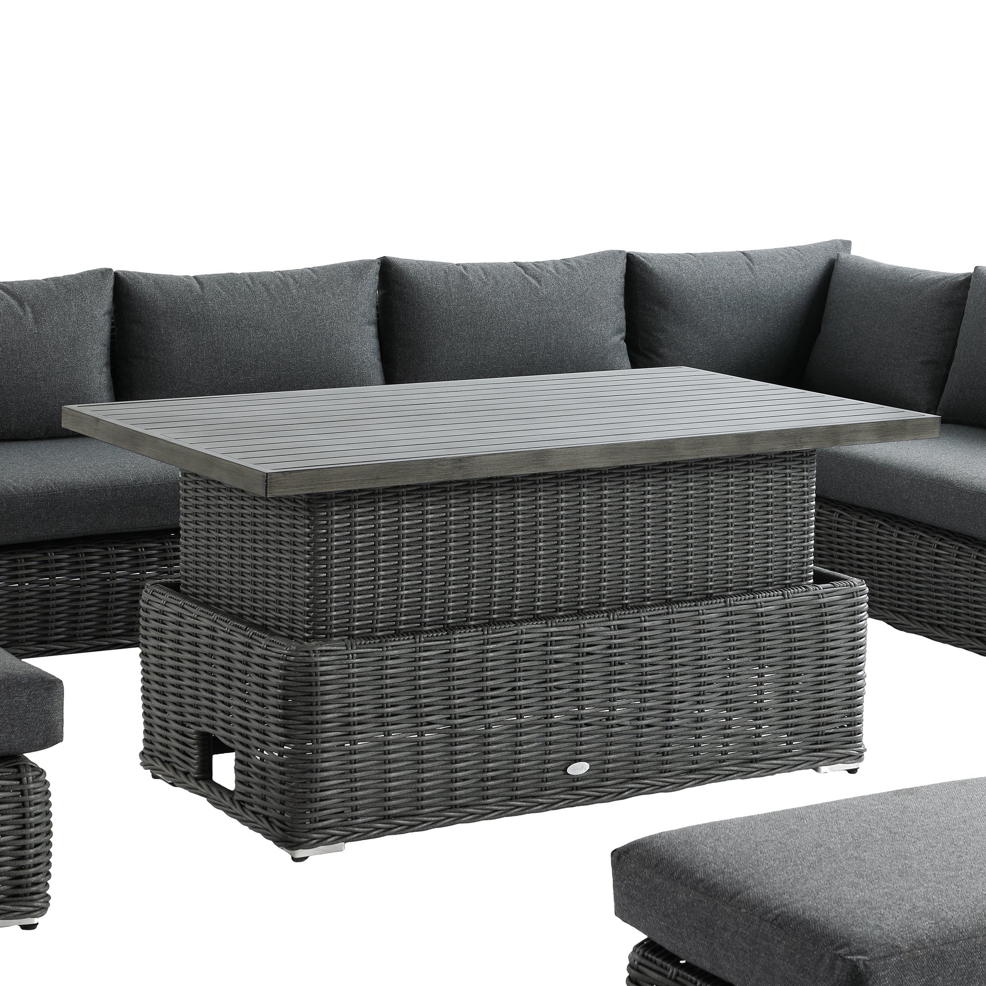 Bellagio Round Wicker Large Corner Casual Dining Set with Rising Table, Dark Grey - Image 16