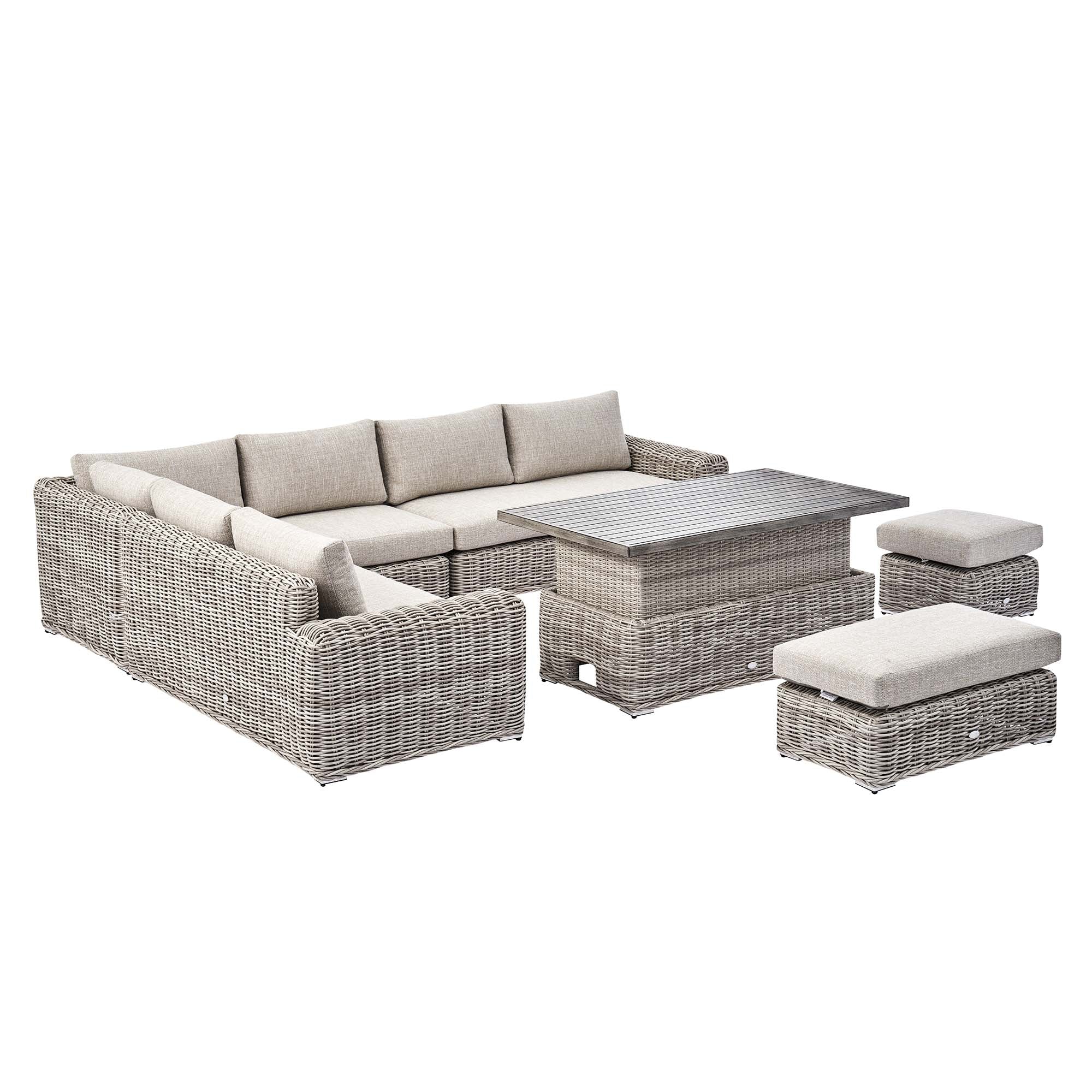 Bellagio Round Wicker Large Corner Casual Dining Set with Rising Table, Light Grey - Image 10