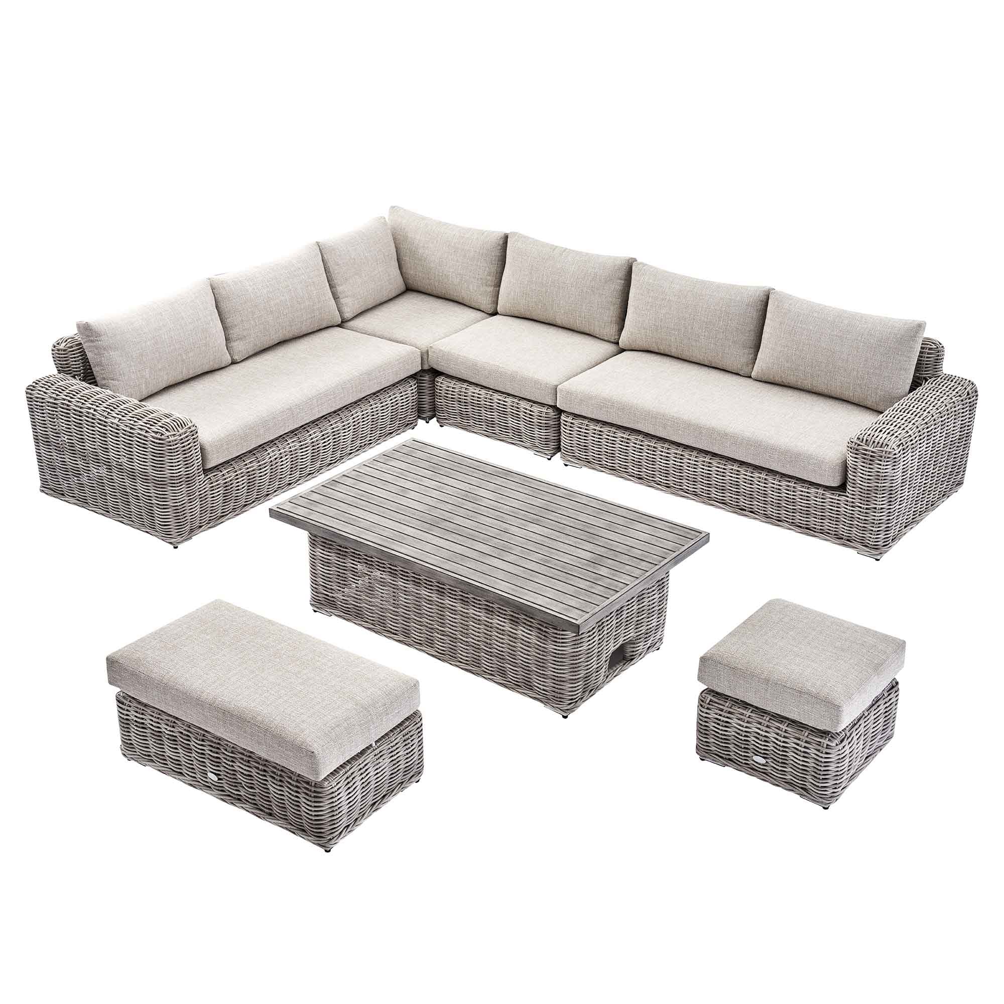 Bellagio Round Wicker Large Corner Casual Dining Set with Rising Table, Light Grey - Image 8