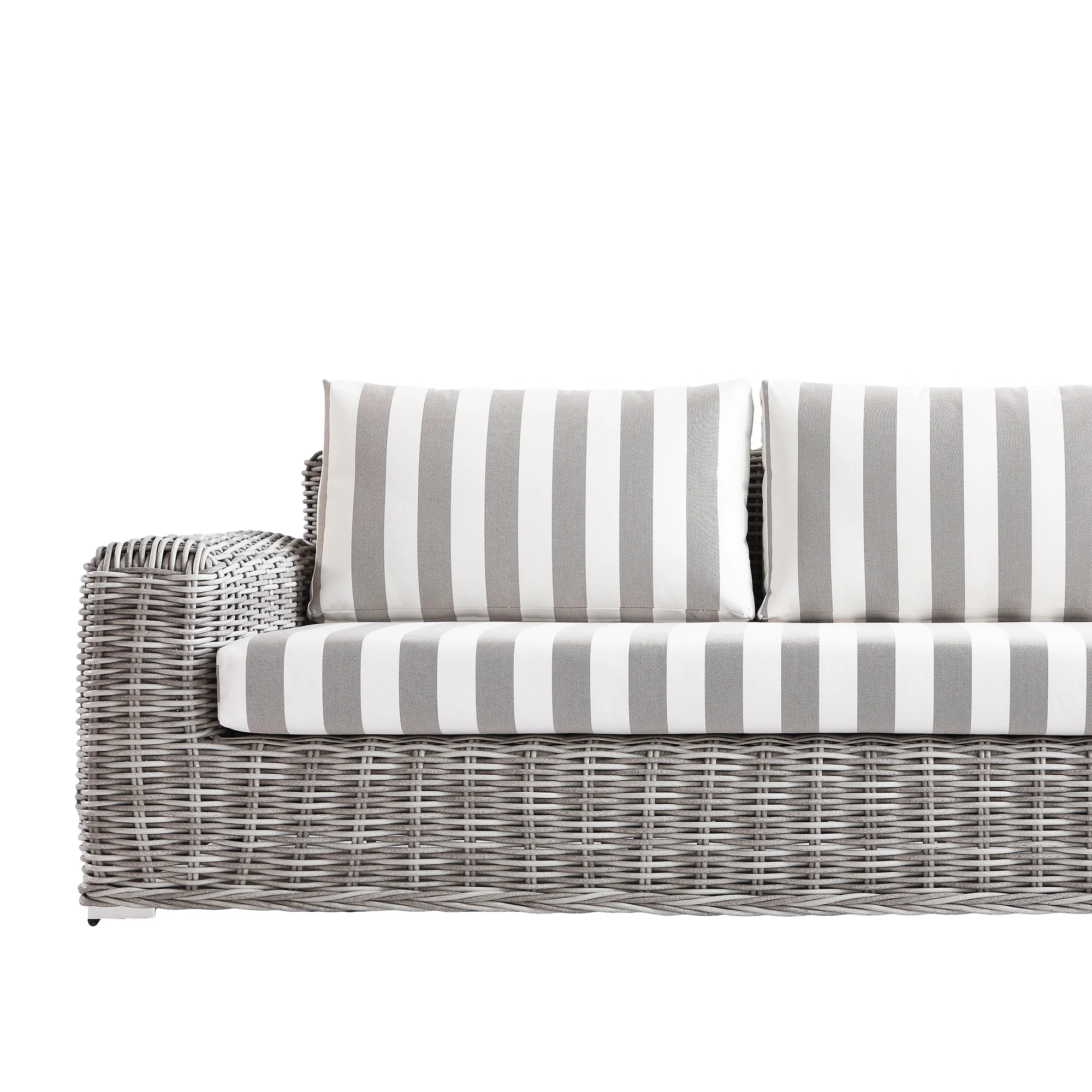 Bellagio Round Wicker Large Corner Casual Dining Set with Rising Table, Light Grey with Taupe Stripes - Image 16