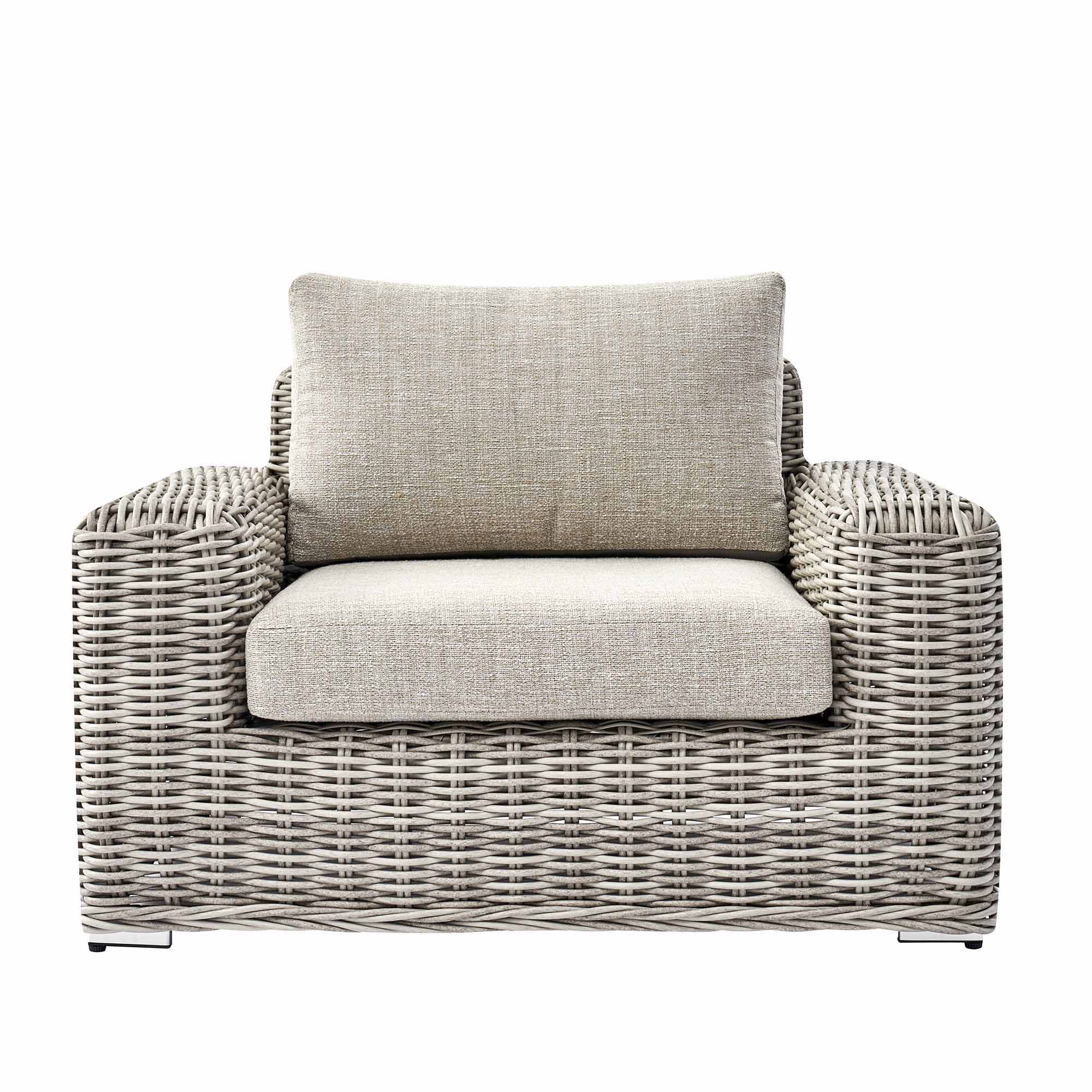Bellagio Round Wicker Outdoor 1-Seater Sofa, Light Grey - Image 2